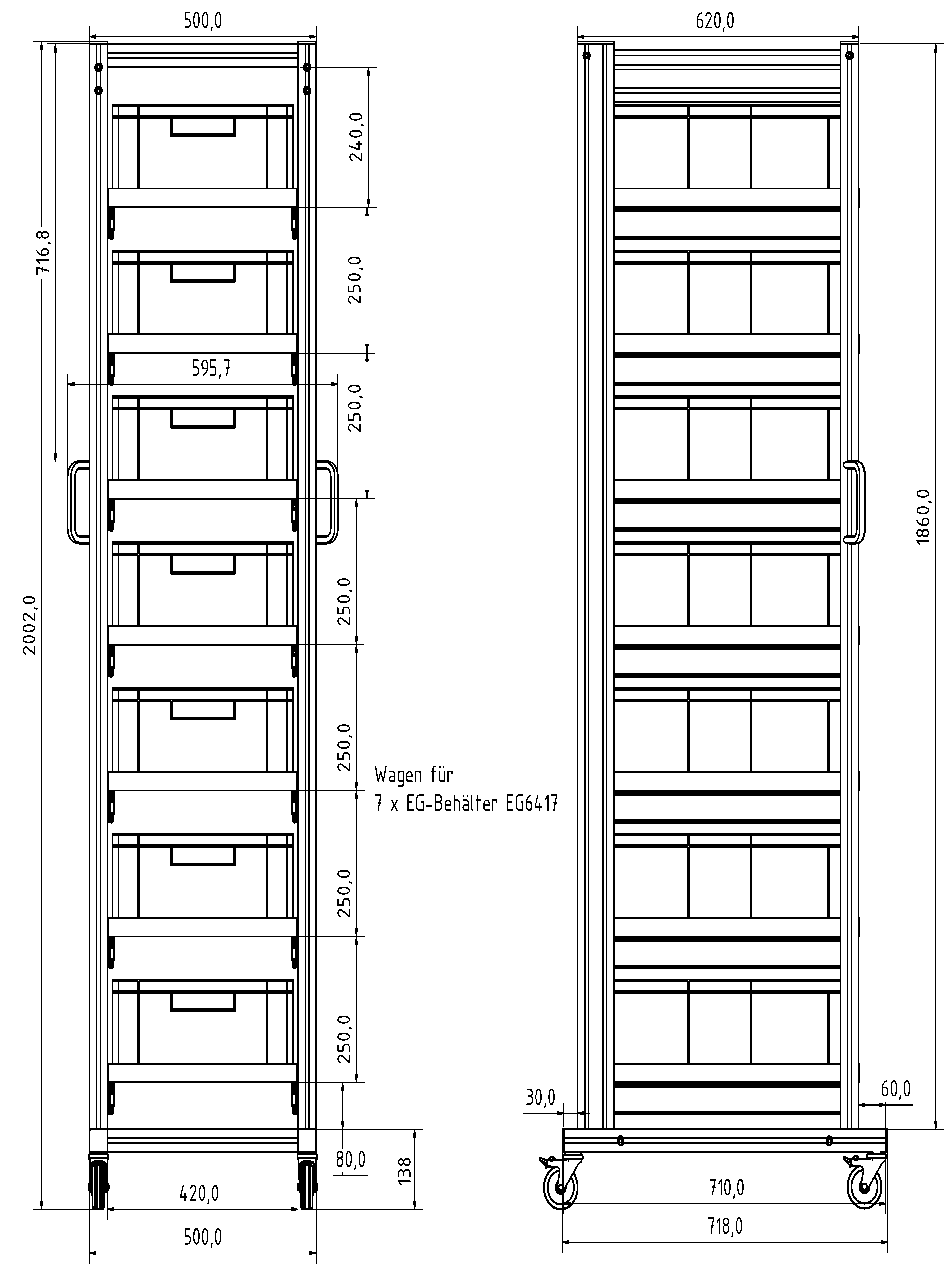 ESD Systemwagen für Eurobehälter 60x40 H 200 cm