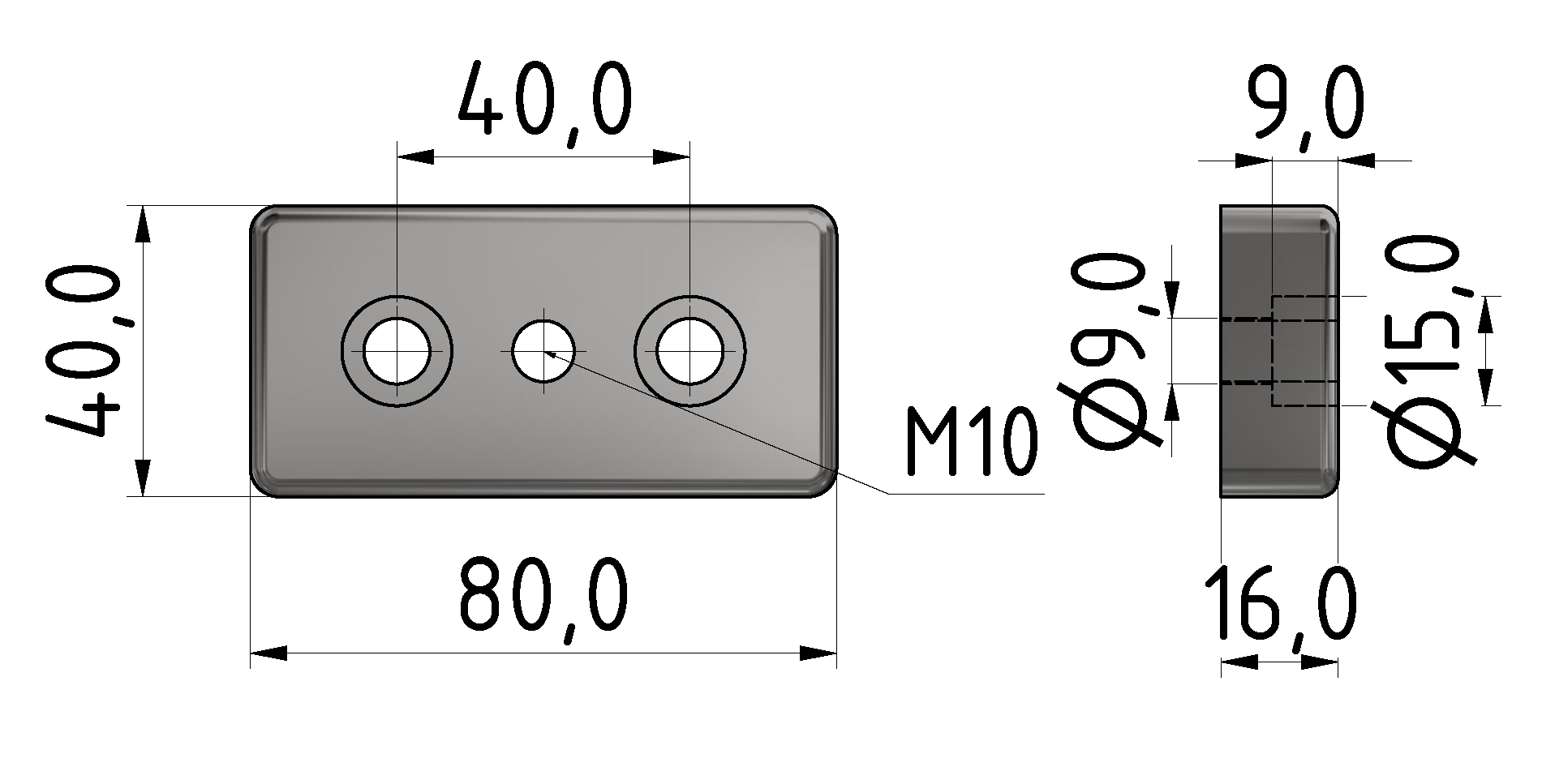Fußplatte 8 80x40, M10, weißaluminium