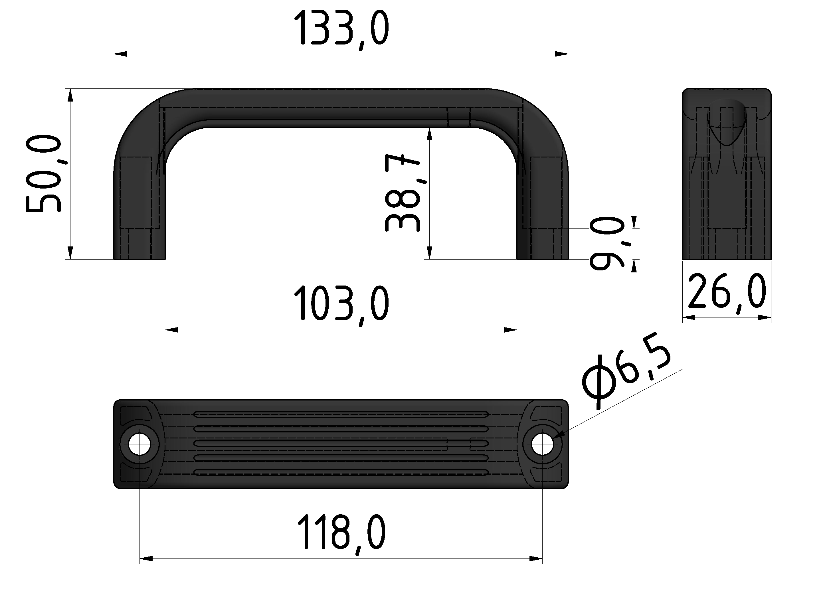 Bridge Handle 195 ESD PA, black-6/8/10