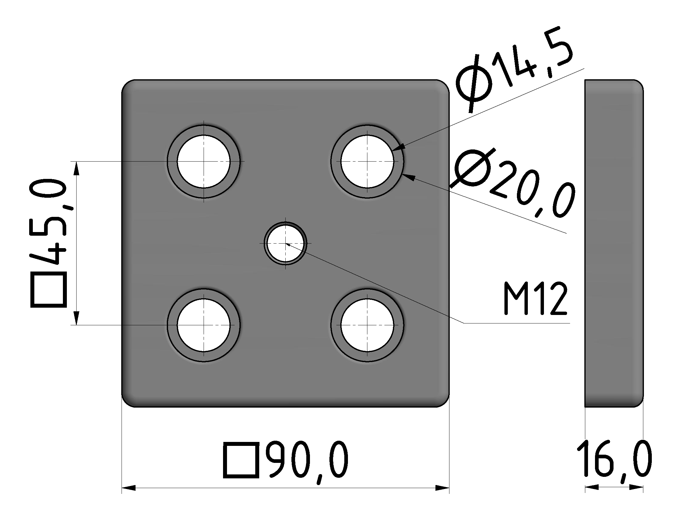 Fußplatte 90x90 M12 - 10