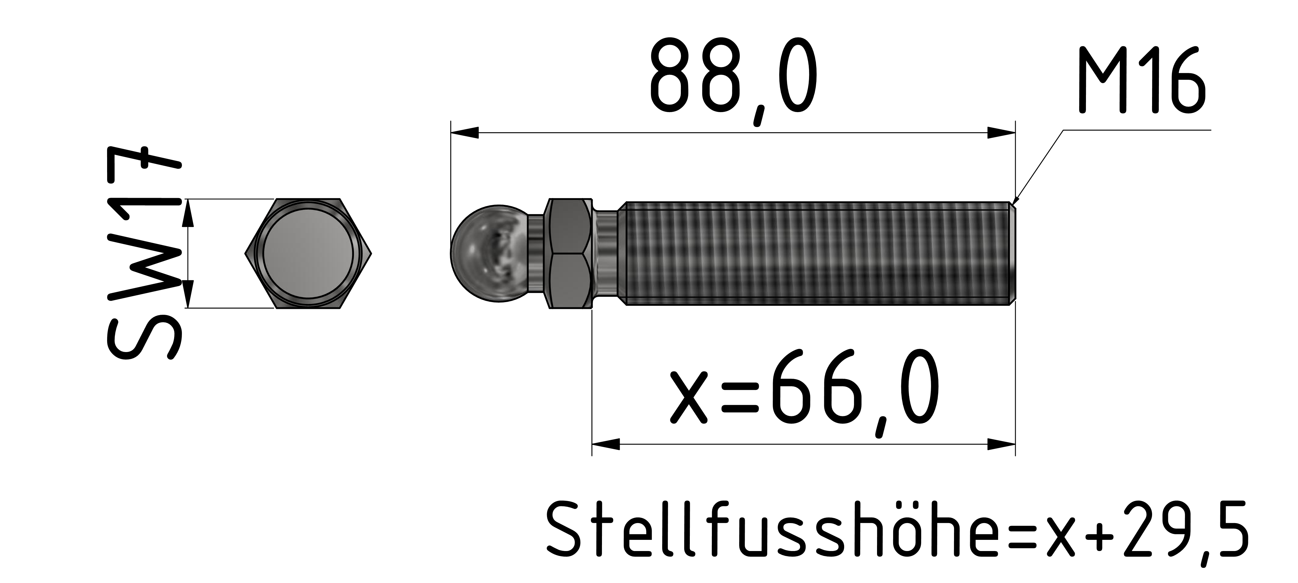Gewindestange ST M16x66, verzinkt Gewindestange ST M16x66, verzinkt