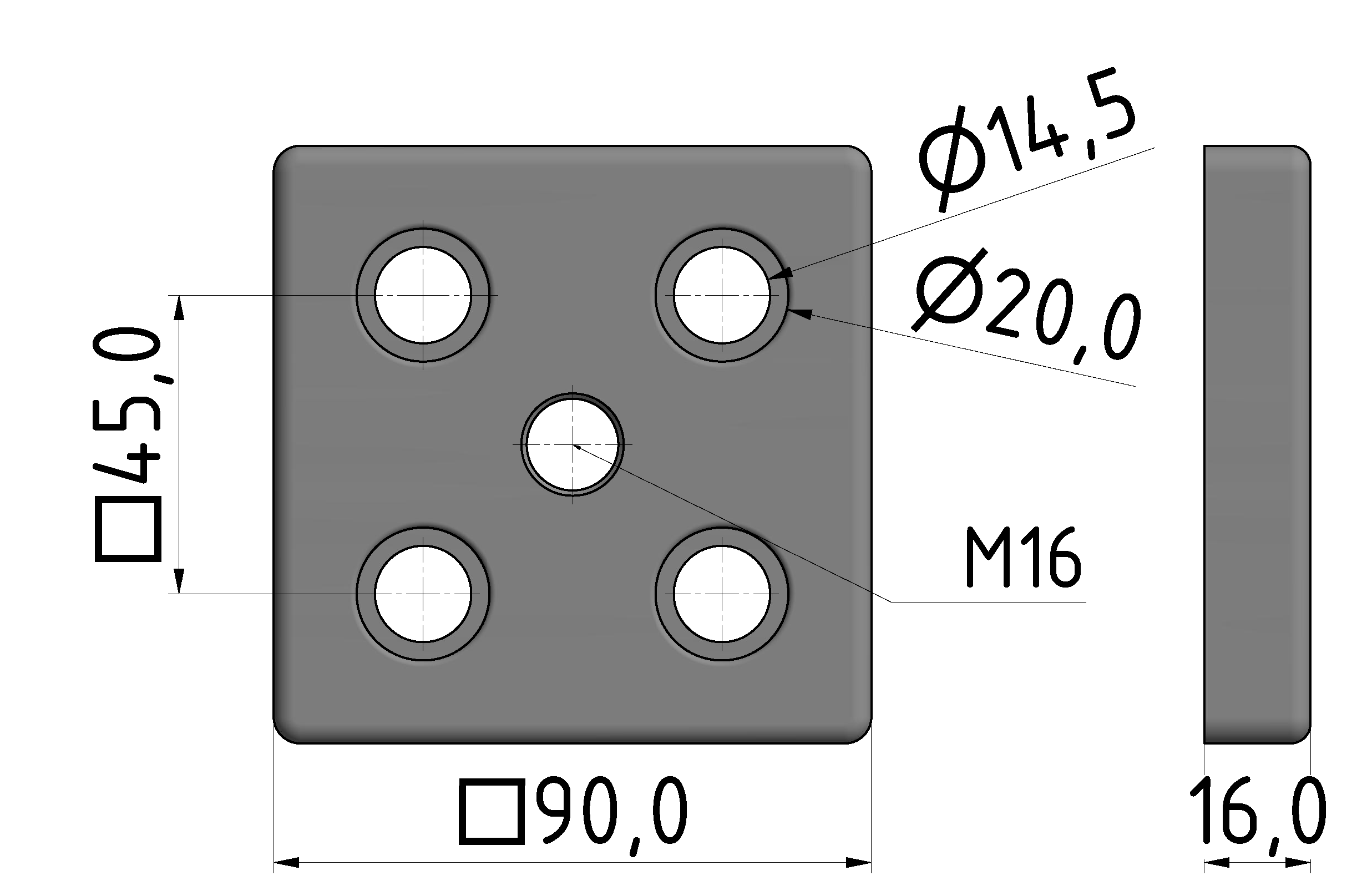 Fußplatte 90x90 M16 - 10