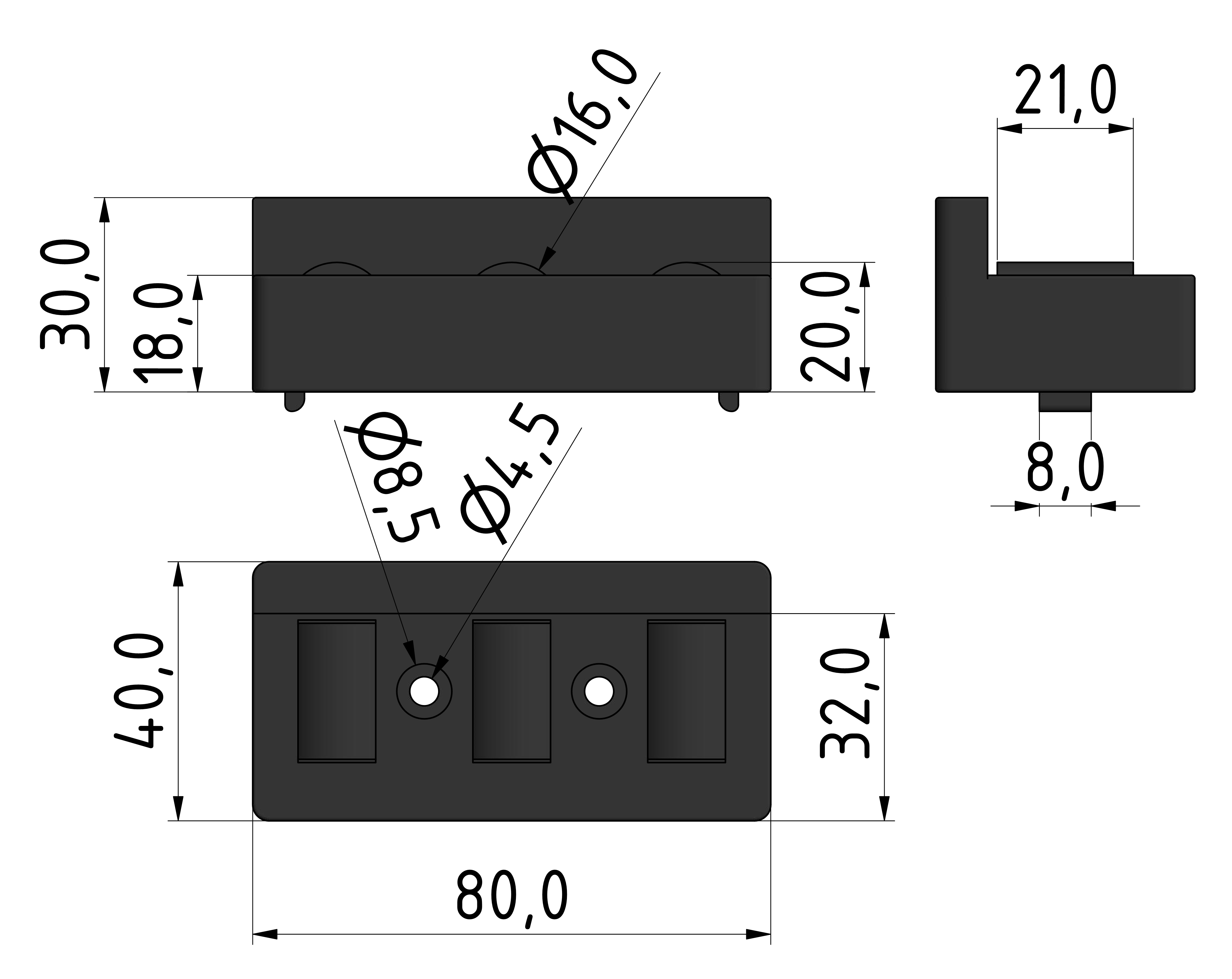 Rollenelement 80 mit Bordkante, schwarz - 10