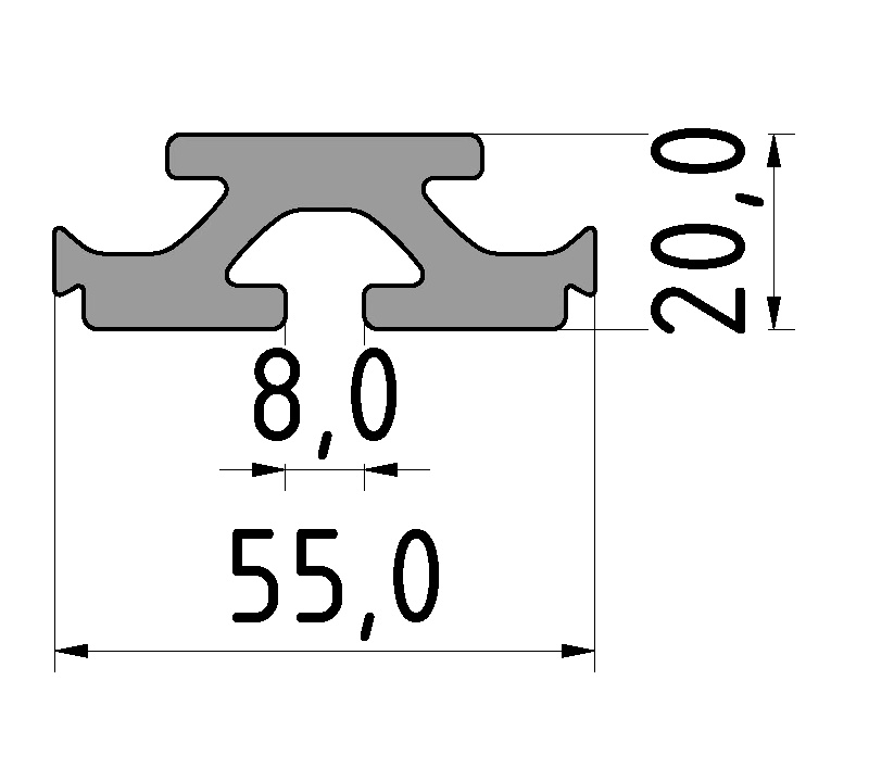Bed Plate Connection Profile 8 55x20, natural