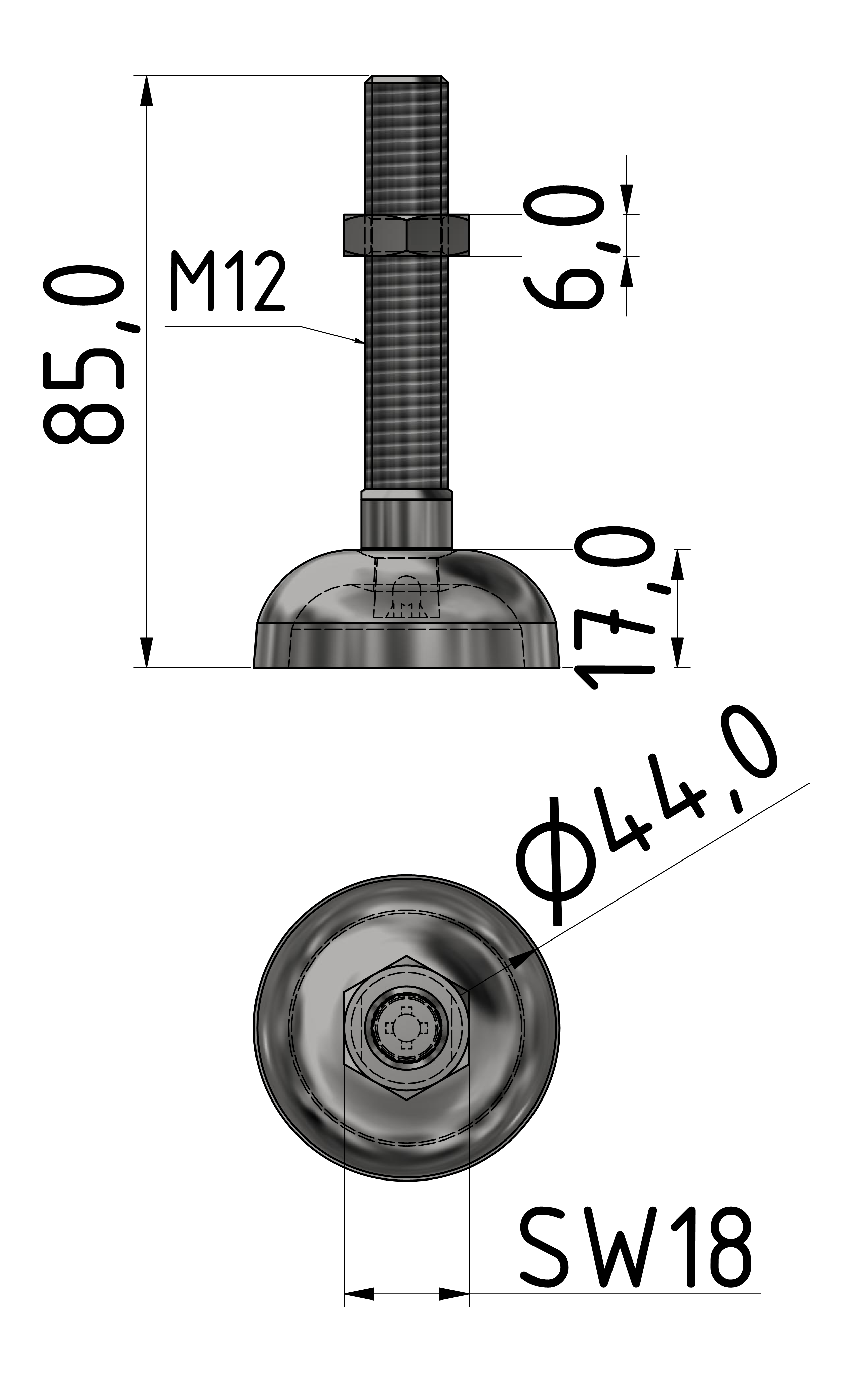 Stellfuß ST D45 M12x85, verzinkt