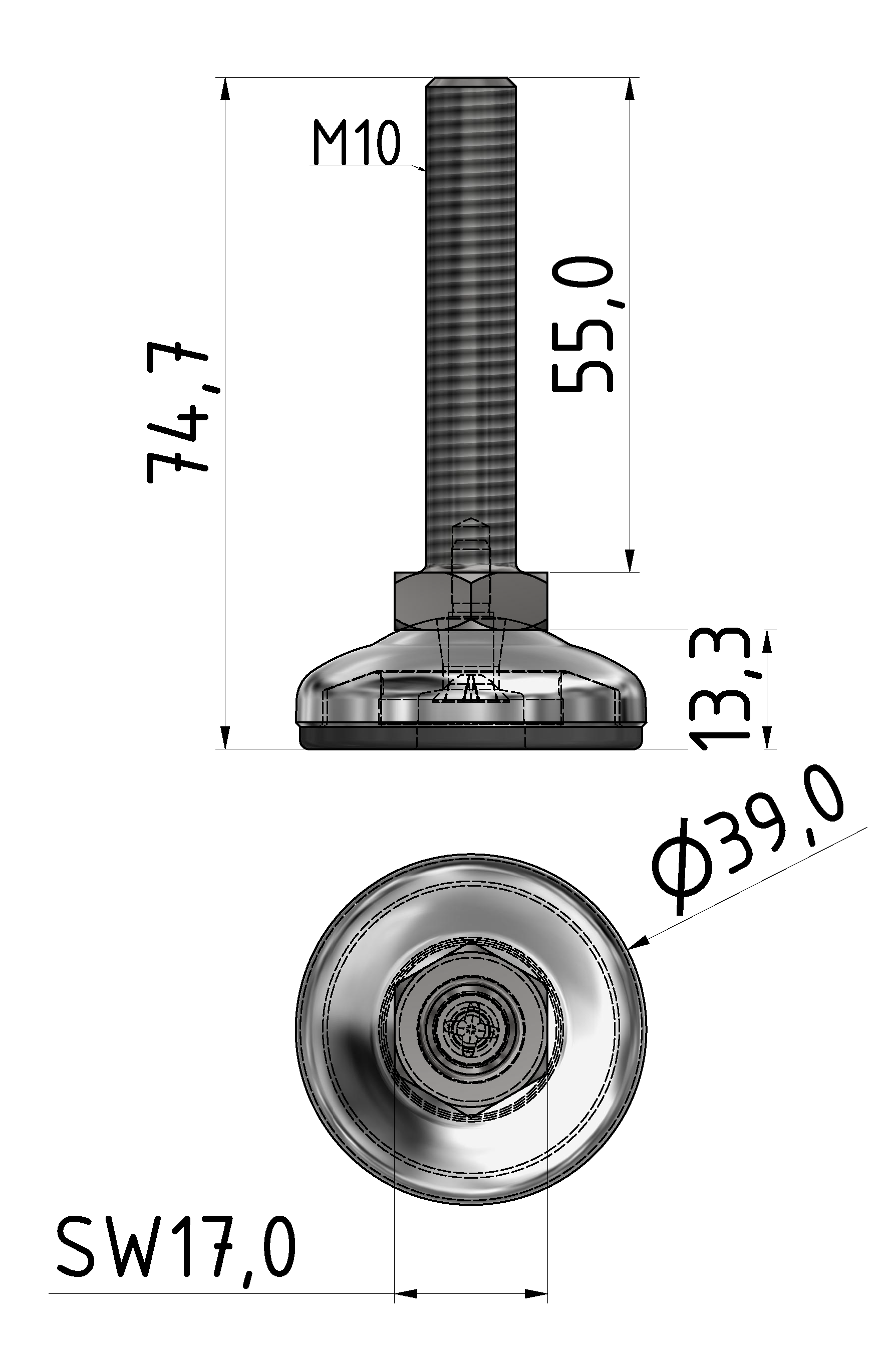 Stellfuß D40 X, M10x75, rostfrei Stellfuß D40 X, M10x75, rostfrei