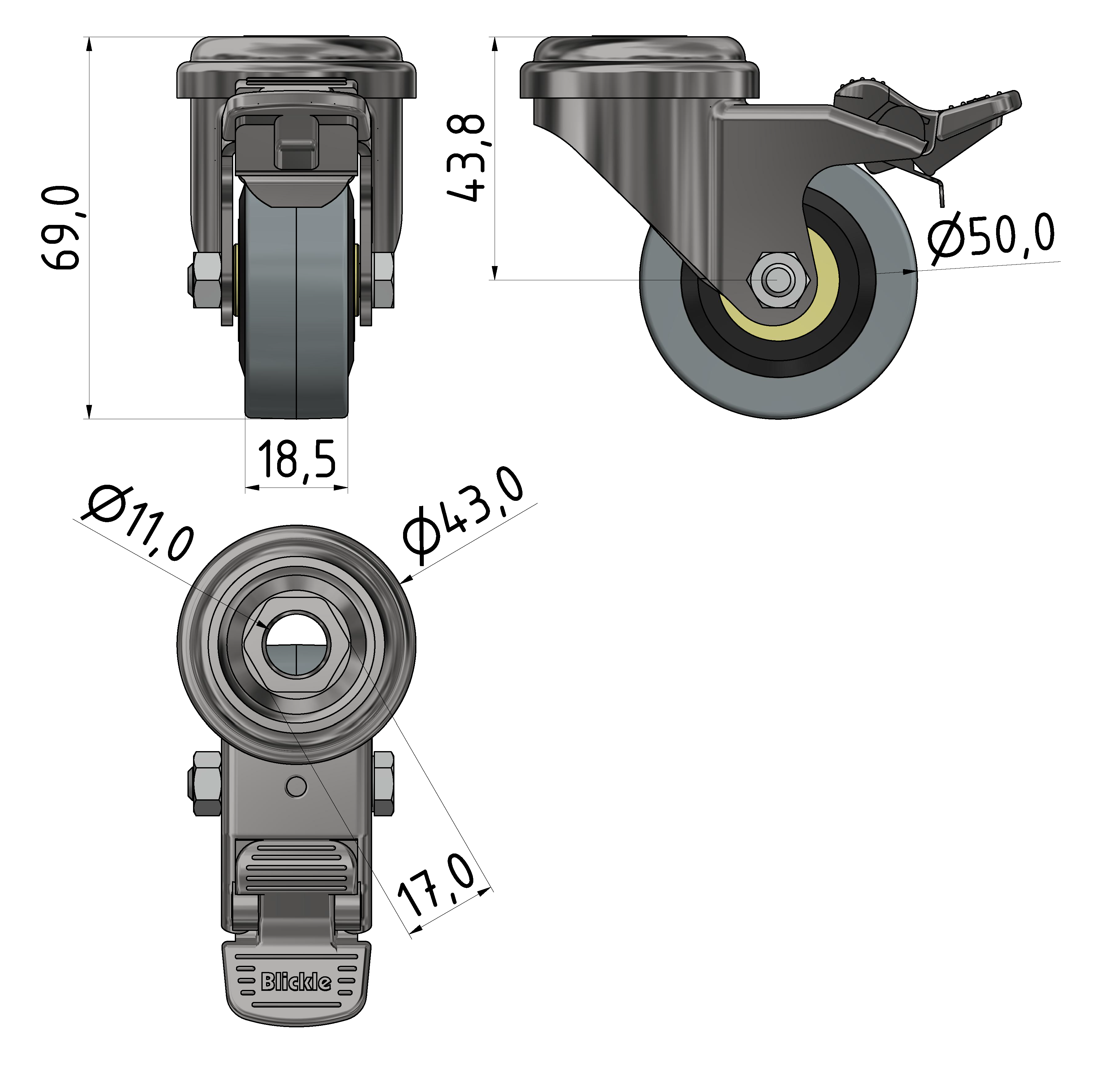 Lenkrolle D50 Doppelfeststeller