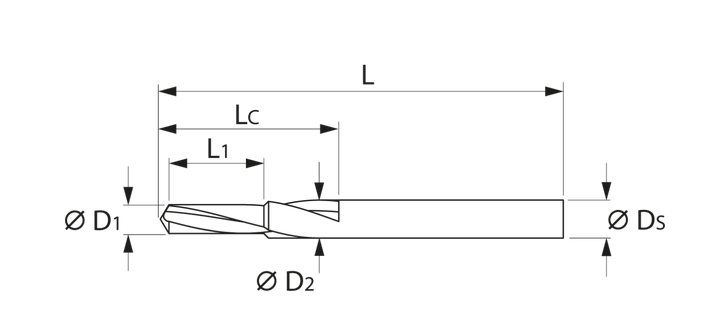 Kurzstufenbohrer 180° M5