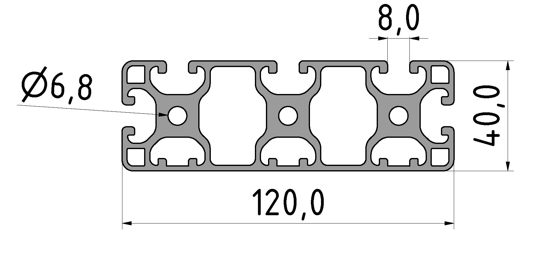 Profil 8 120x40 3N leicht, natur Profil 8 120x40 3N leicht, natur