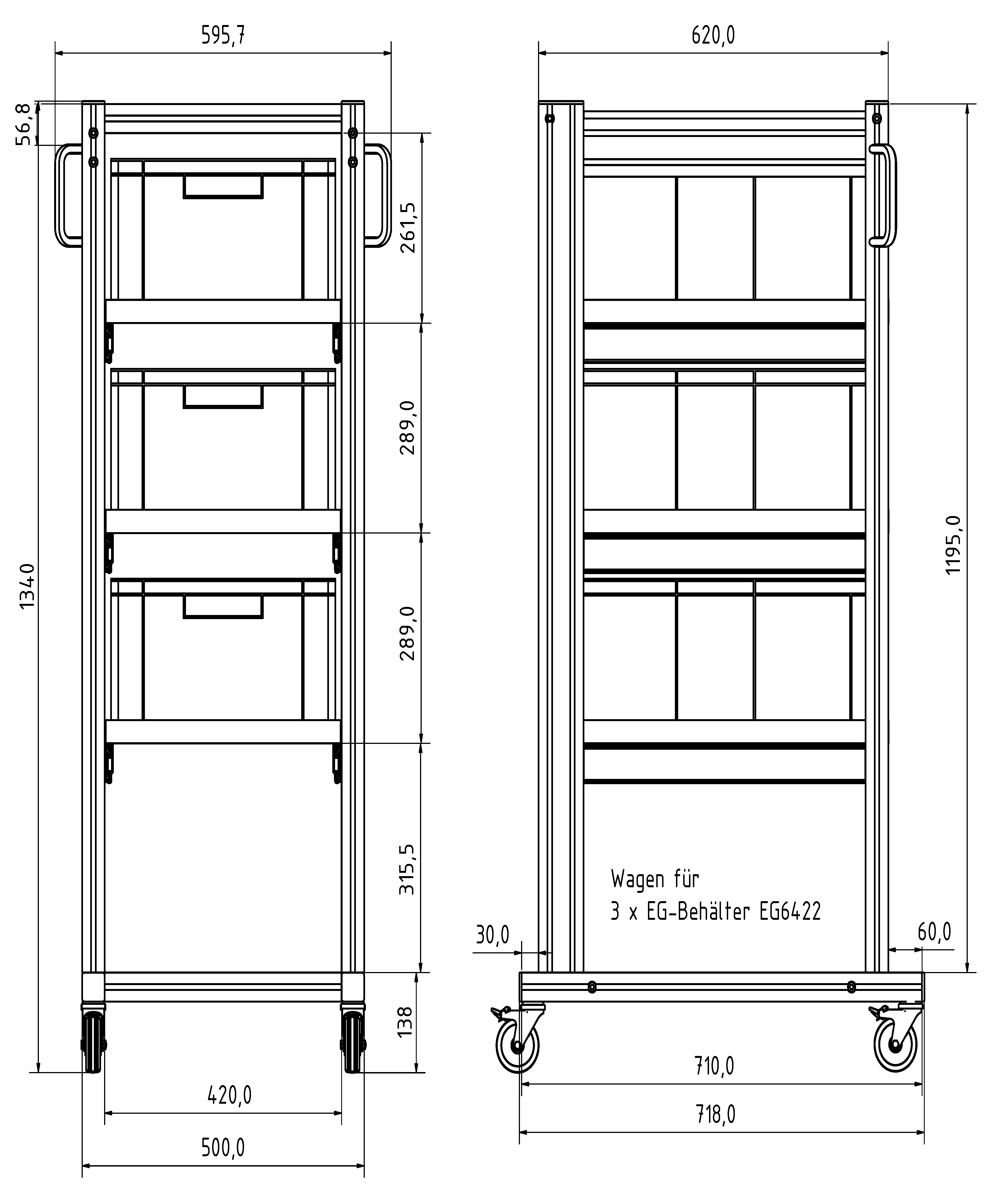 Systemwagen mit Eurobehälter 60x40 H 134 cm
