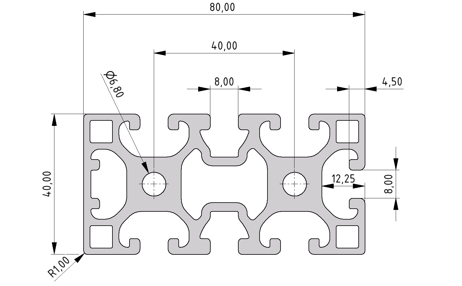 Profil X 8 80x40 1N - XMS, natur Profil X 8 80x40 1N - XMS, natur
