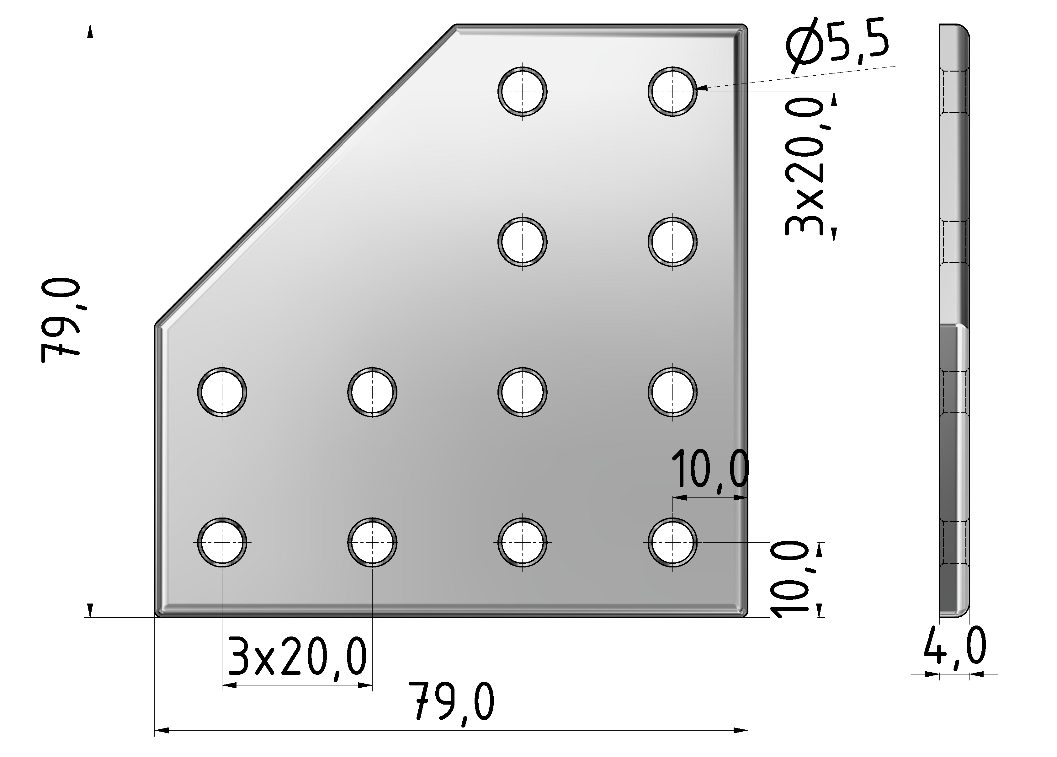 Verbinderplatte L 80x80, eloxiert-6