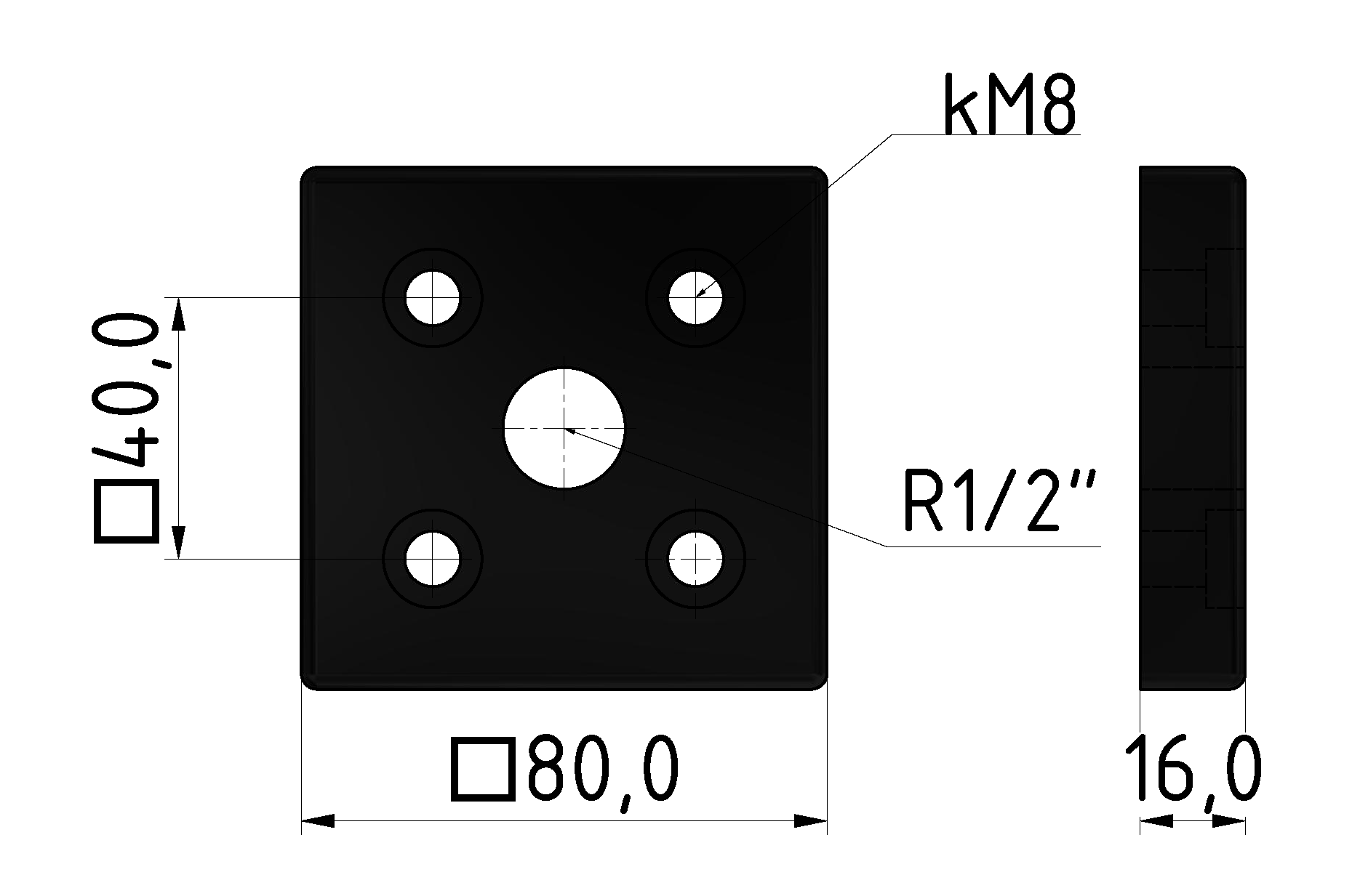 Pneumatic Connecting Plate 8 80x80 G1/2, black