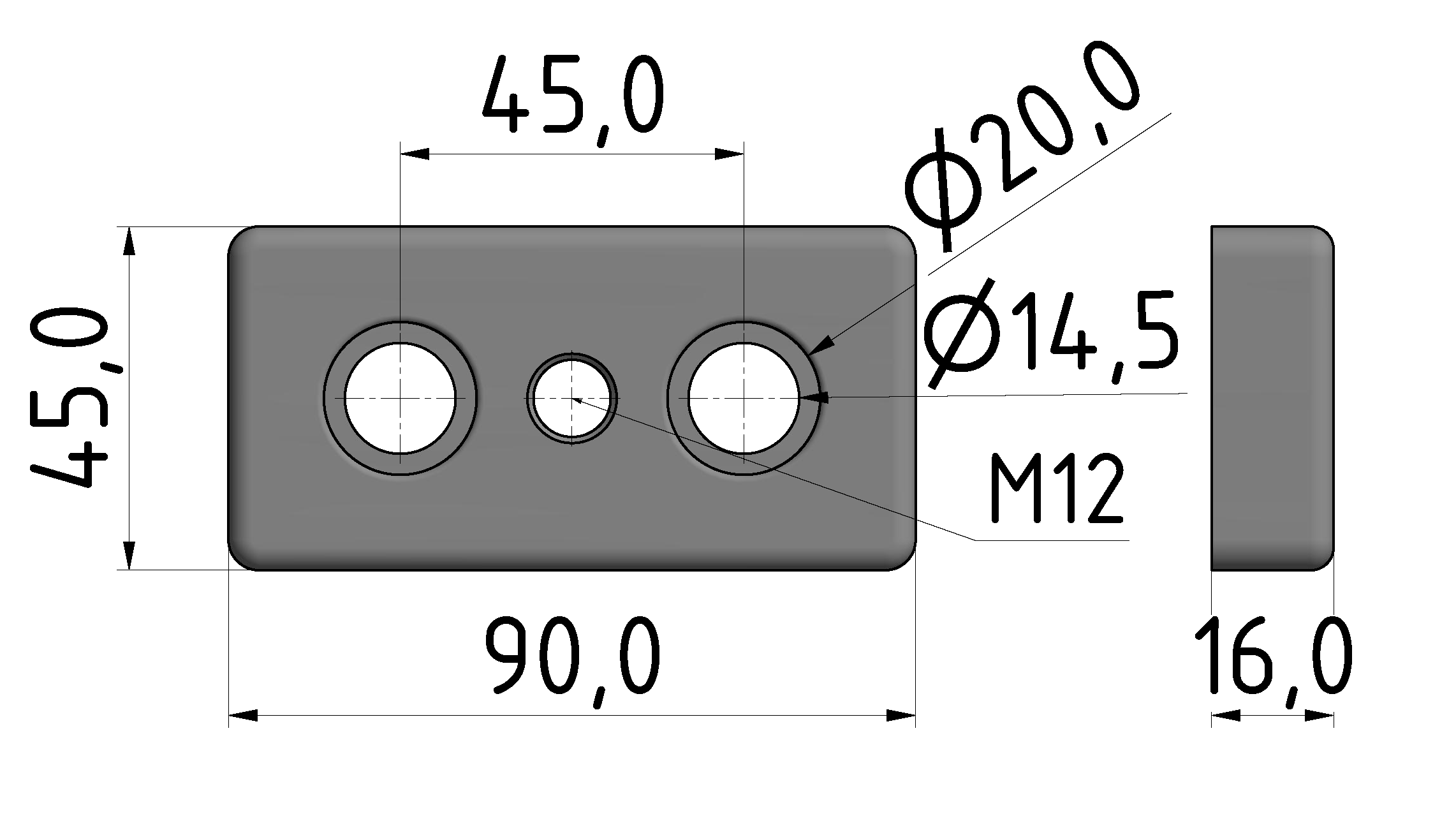 Fußplatte 45x90 M12, natur-10