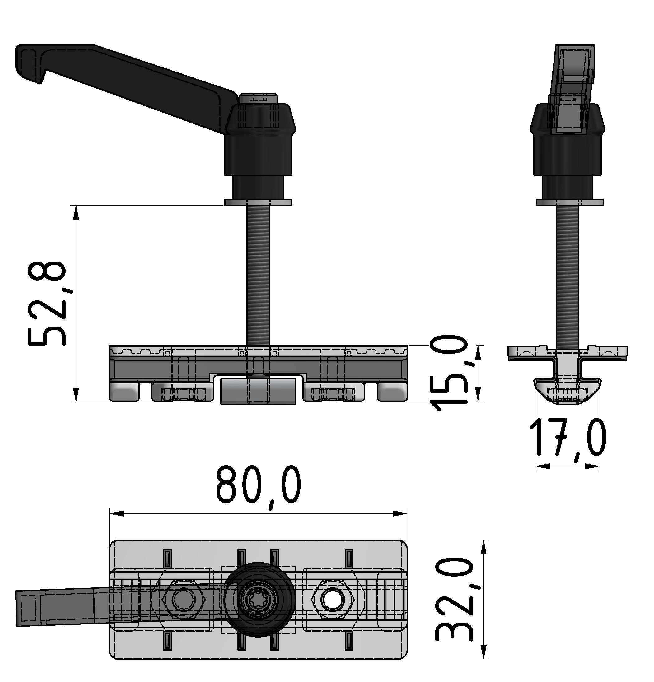 Gleitschlitten-Führung 8 80x40 mit Schlittenklemmung – kompatibel mit ...