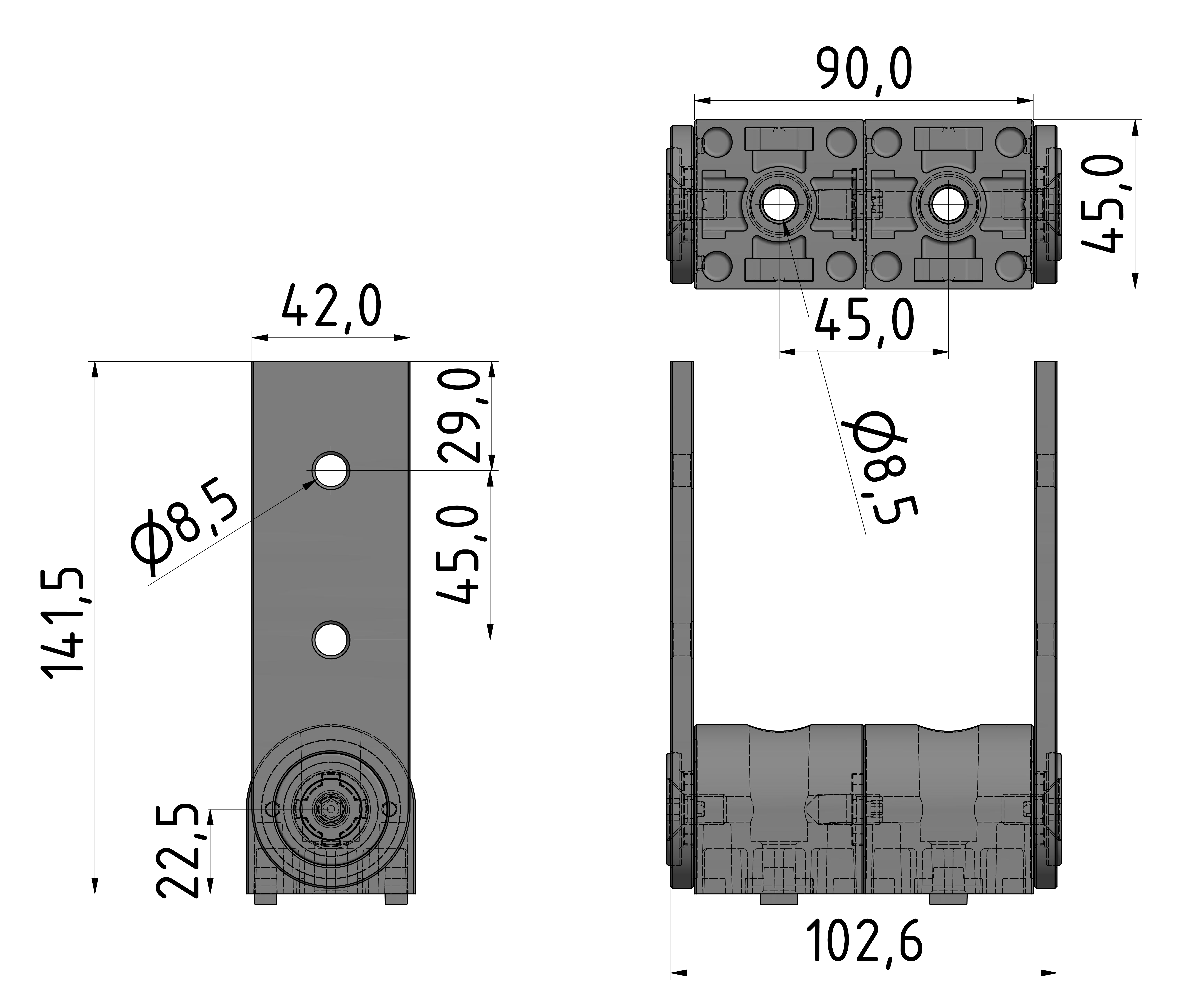 Tragarmgelenk 45x90, weißaluminium-10