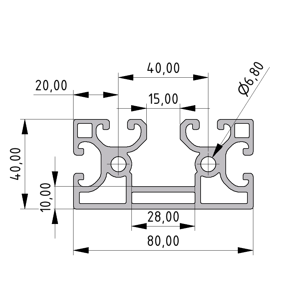 Profil X 8 80x40 2N K15 - XMS, natur Profil X 8 80x40 2N K15 - XMS, natur