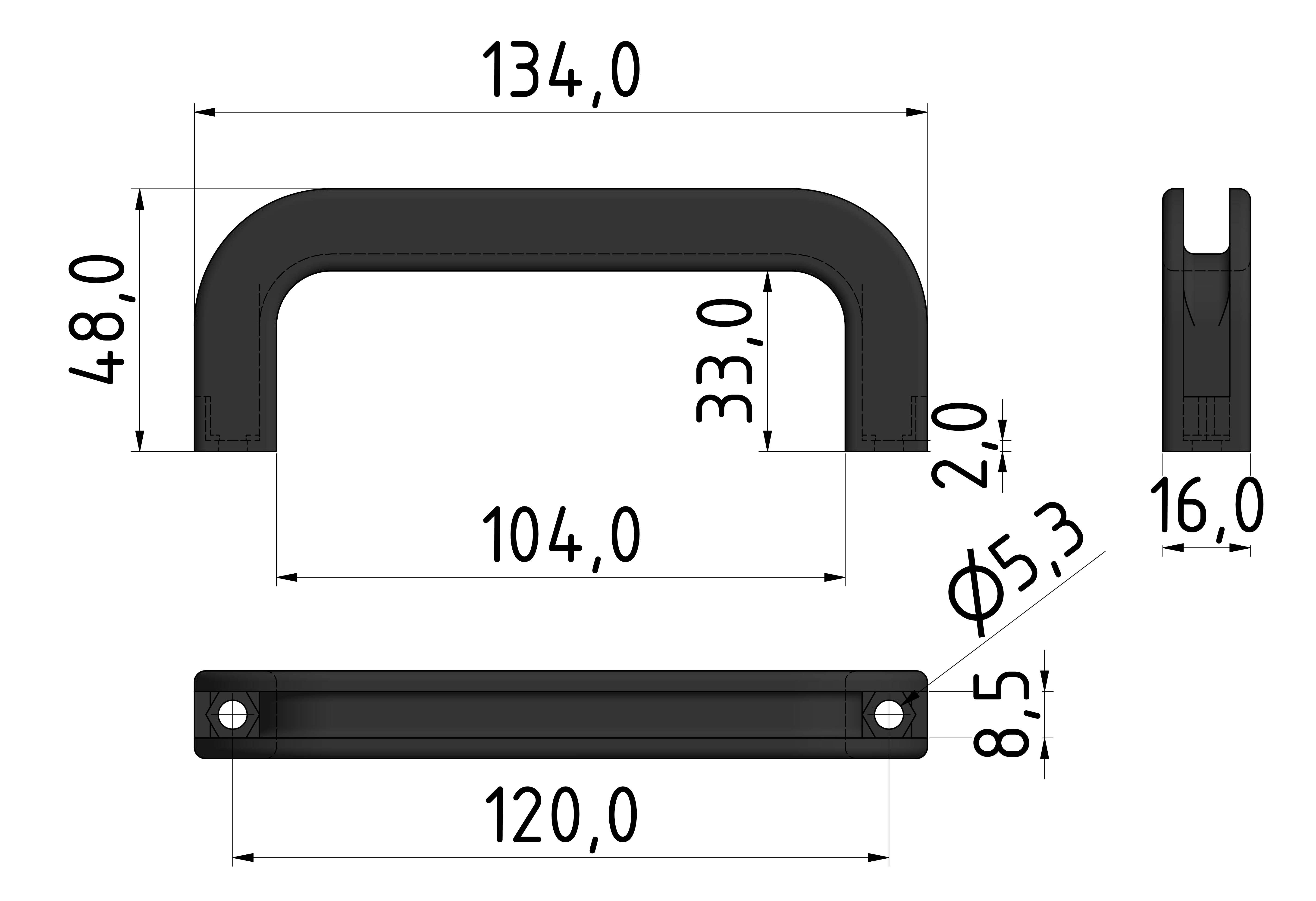Handle 120 E PA, black-6/8/10