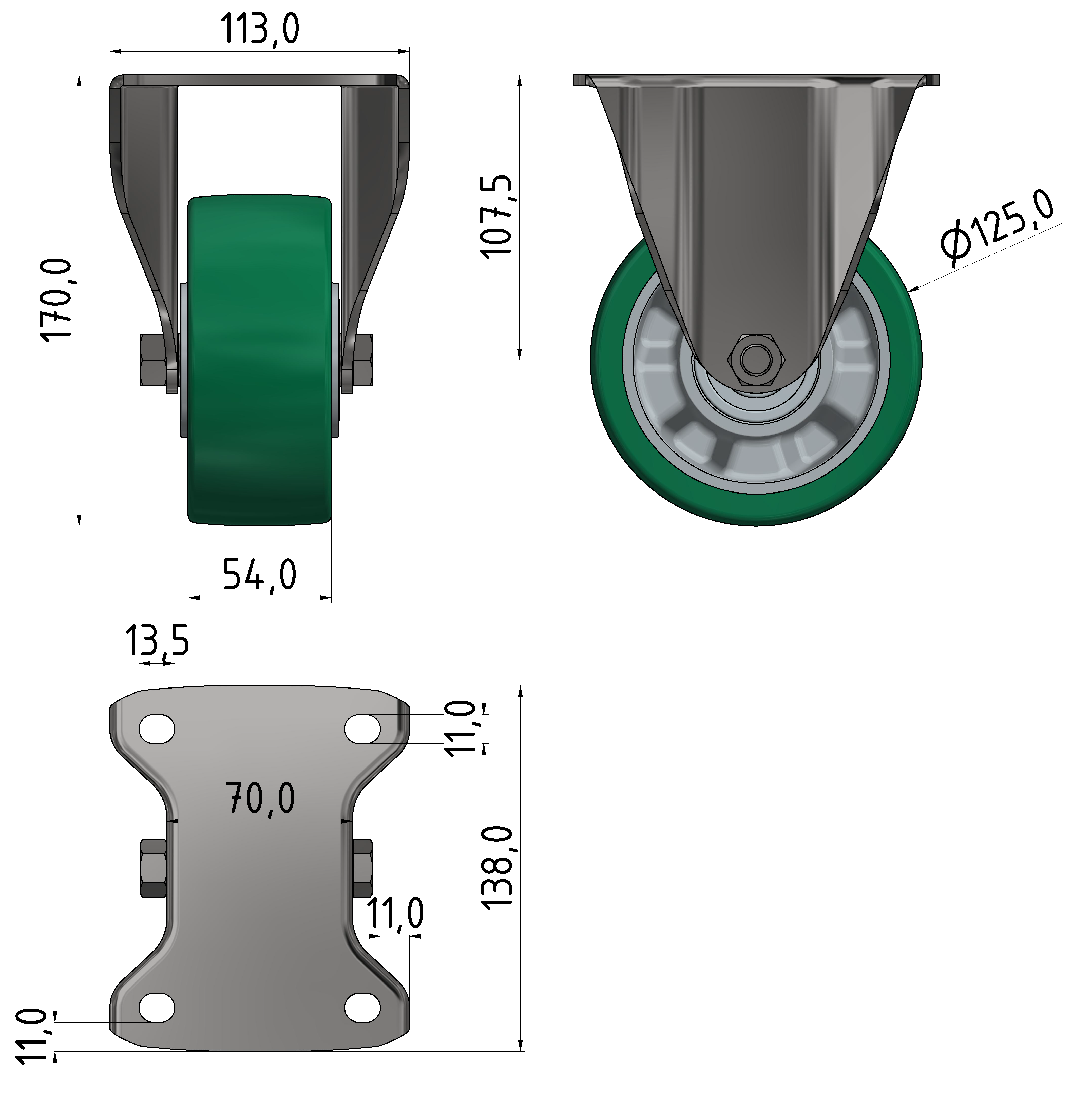 Bockrolle D125 schwer, verzinkt