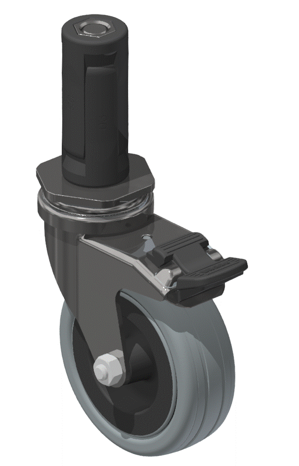 Castor D75 swivel with double-brake plug-in Pin, bright zinc-plated