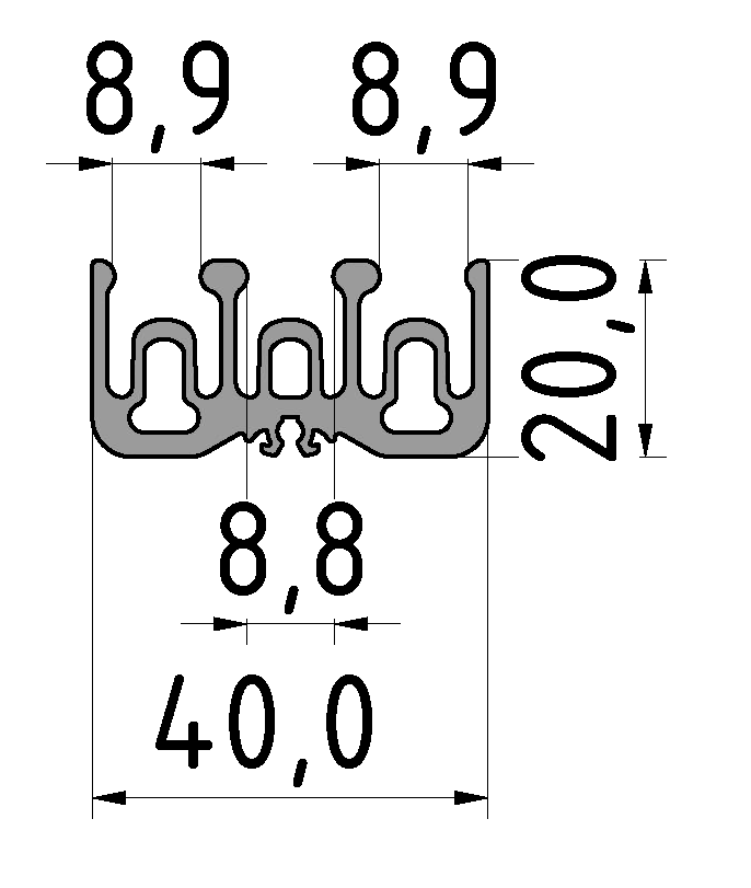Schiebetür-Führungsprofil 8 40x20 unten, natur