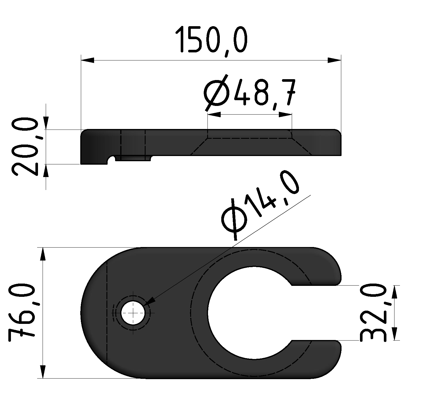 Klemmlasche D80, schwarz