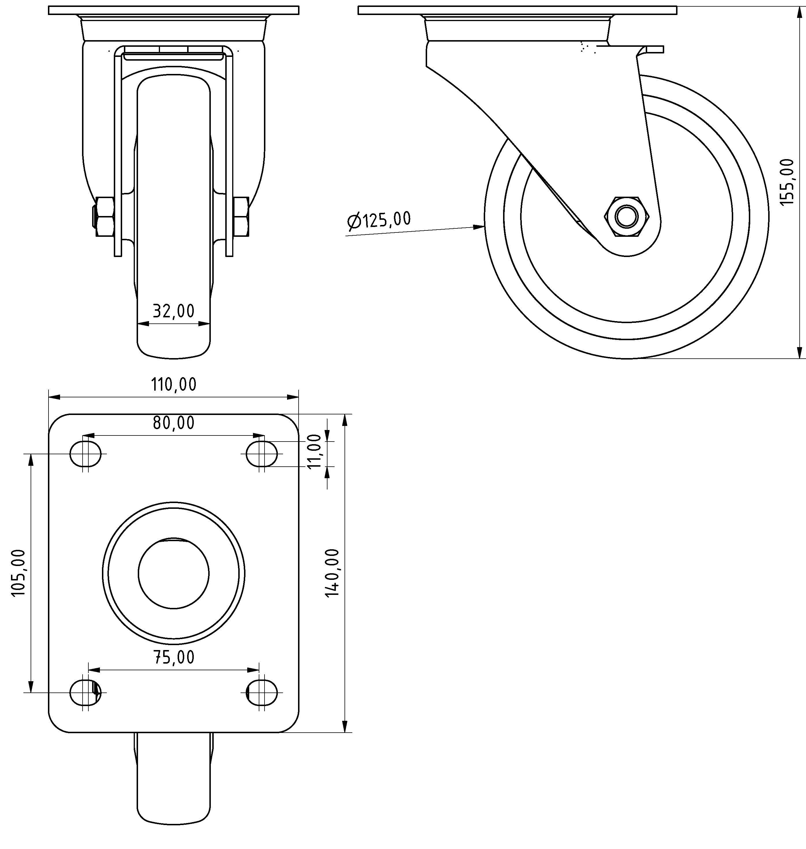 Castor fixed D100, bright zinc-plated