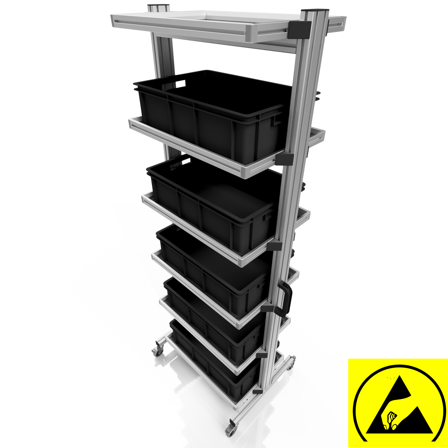 ESD Systemwagen für Eurobehälter 60 x 40 Höhe 200 cm ohne Auszug 6 x Tablar