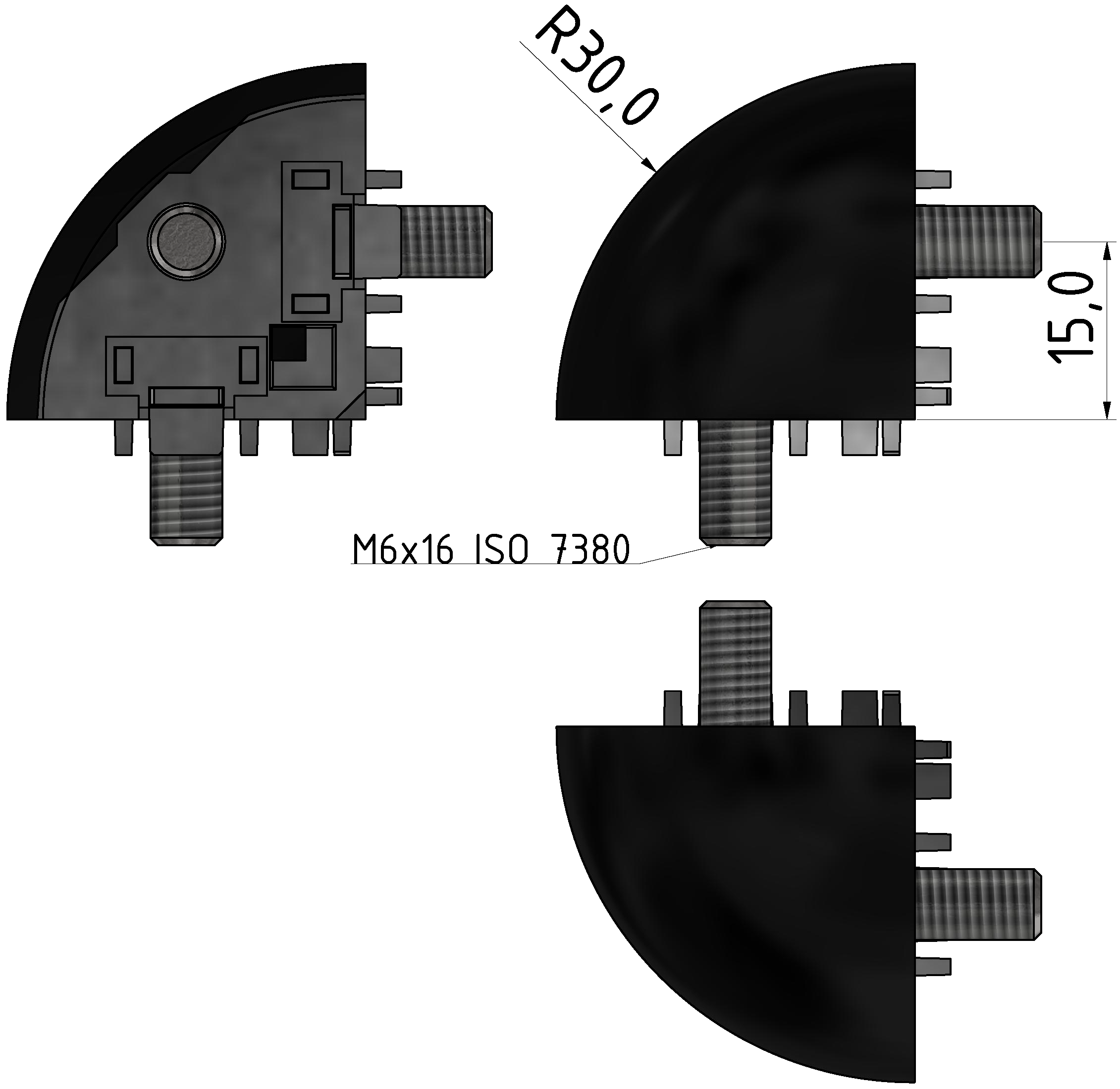 Verbindungssatz 6 R30-90°, schwarz