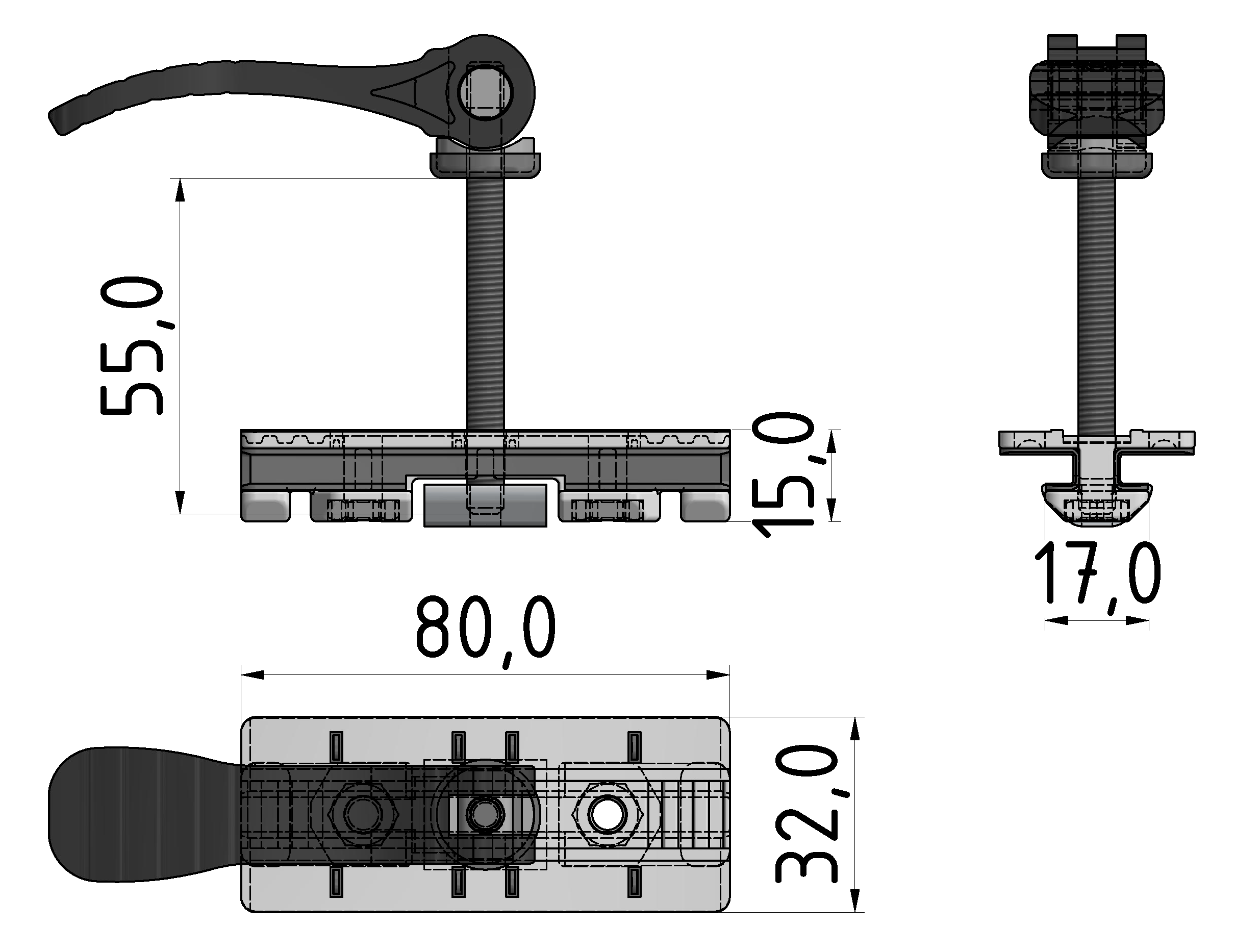 Gleitschlitten-Führung 8 80x40 mit Exenterhebel