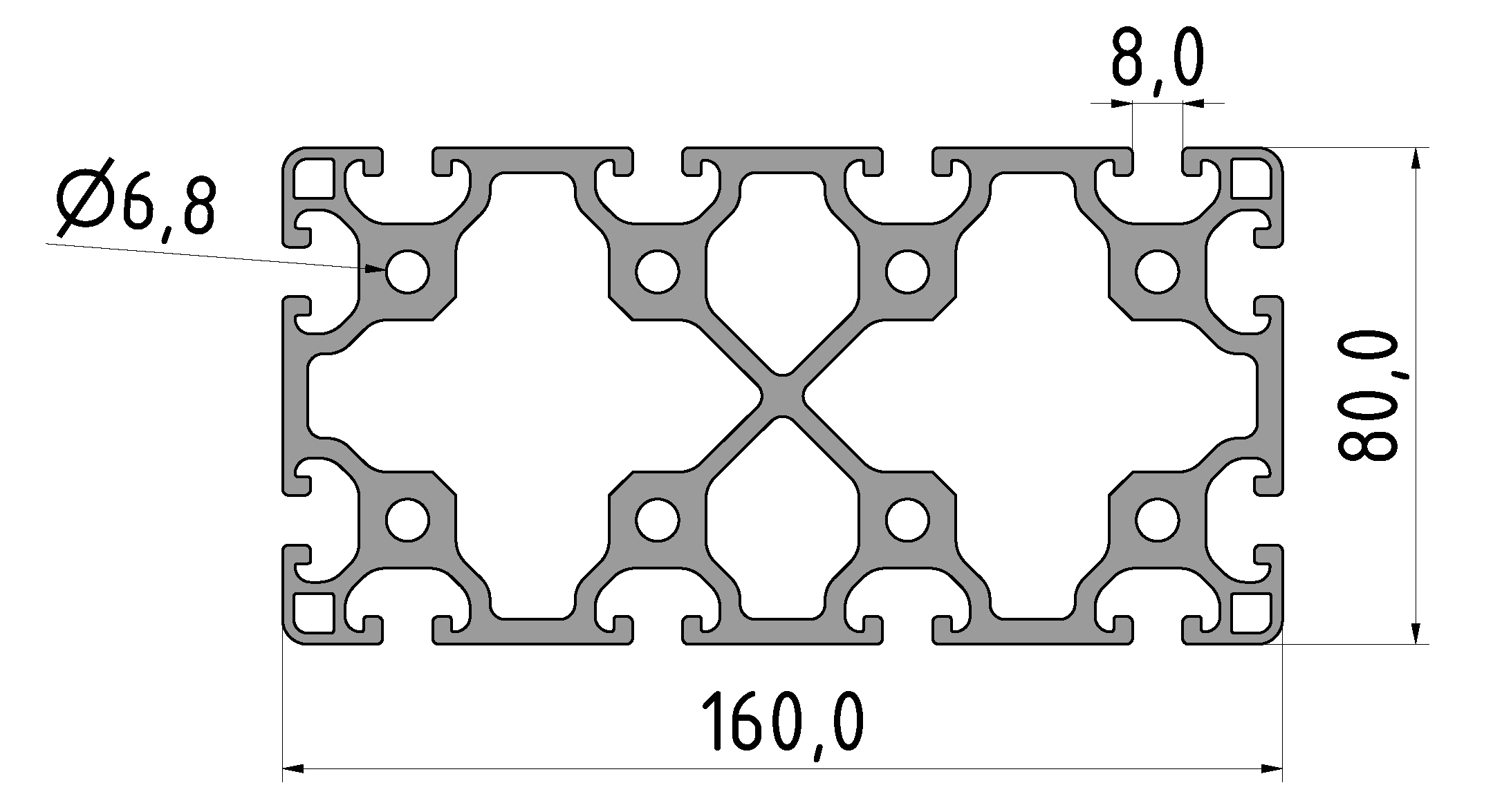 Profil 8 160x80 leicht, natur Profil 8 160x80 leicht, natur