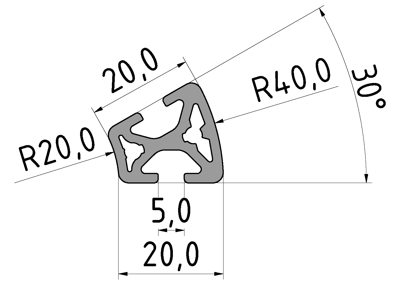 Profil 5 R20/40-30°, natur Profil 5 R20/40-30°, natur