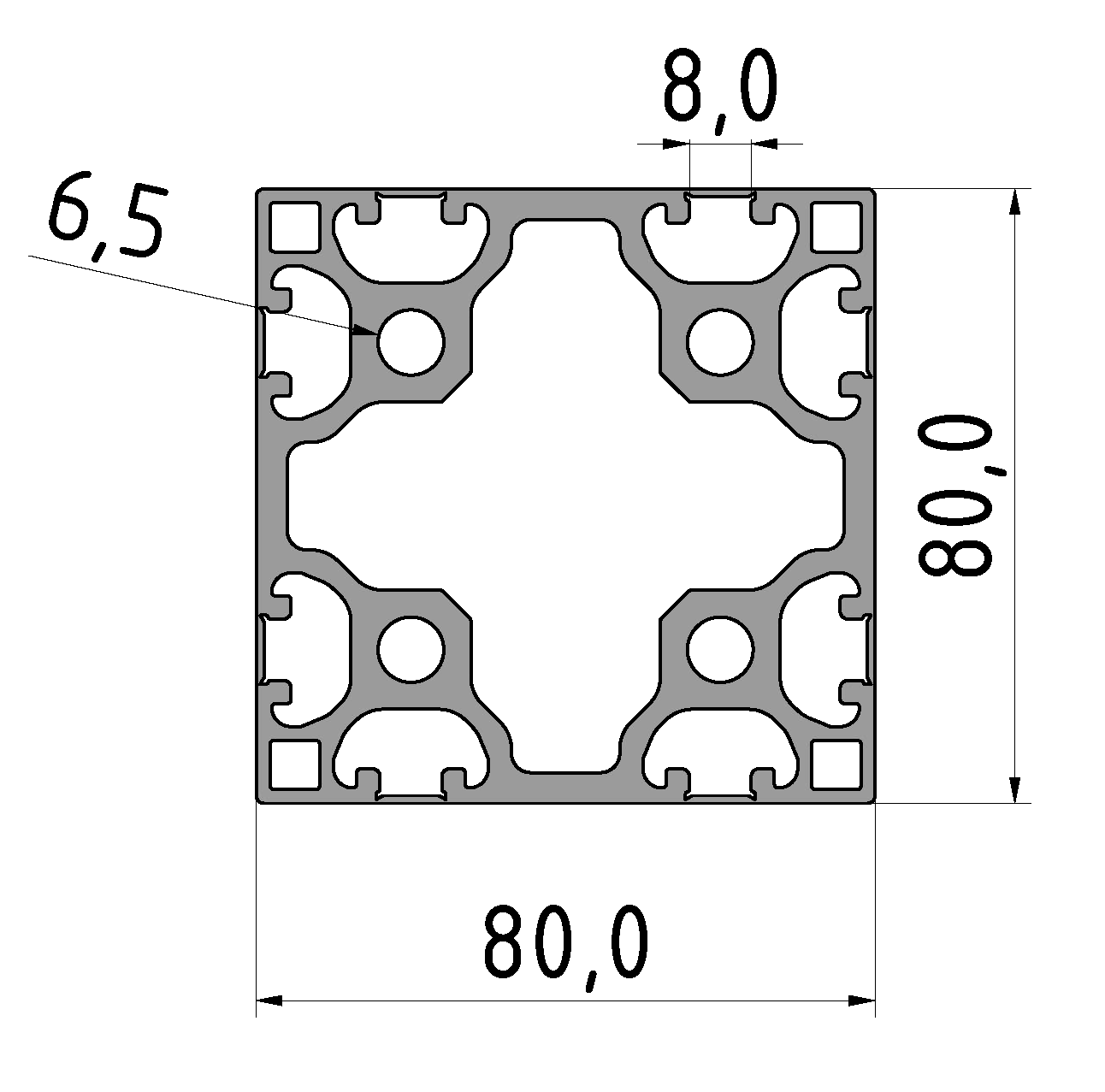 Profil X 8 80x80 8NO leicht, natur Profil X 8 80x80 8NO leicht, natur