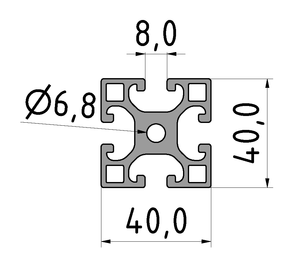 Profil X 8 40x40 leicht, natur Profil X 8 40x40 leicht, natur