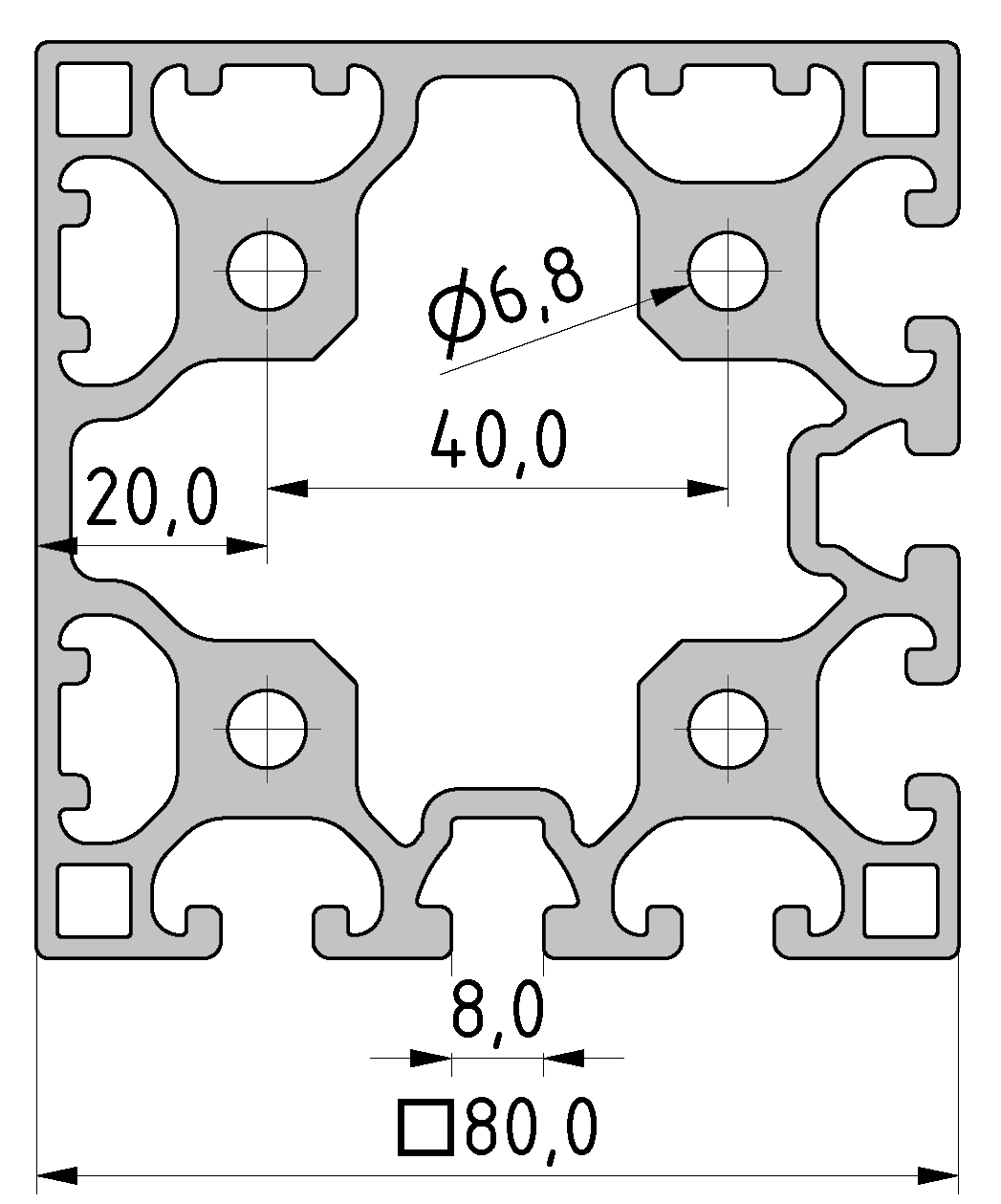 Profil X 8 80x80 4N90 - XMS, natur