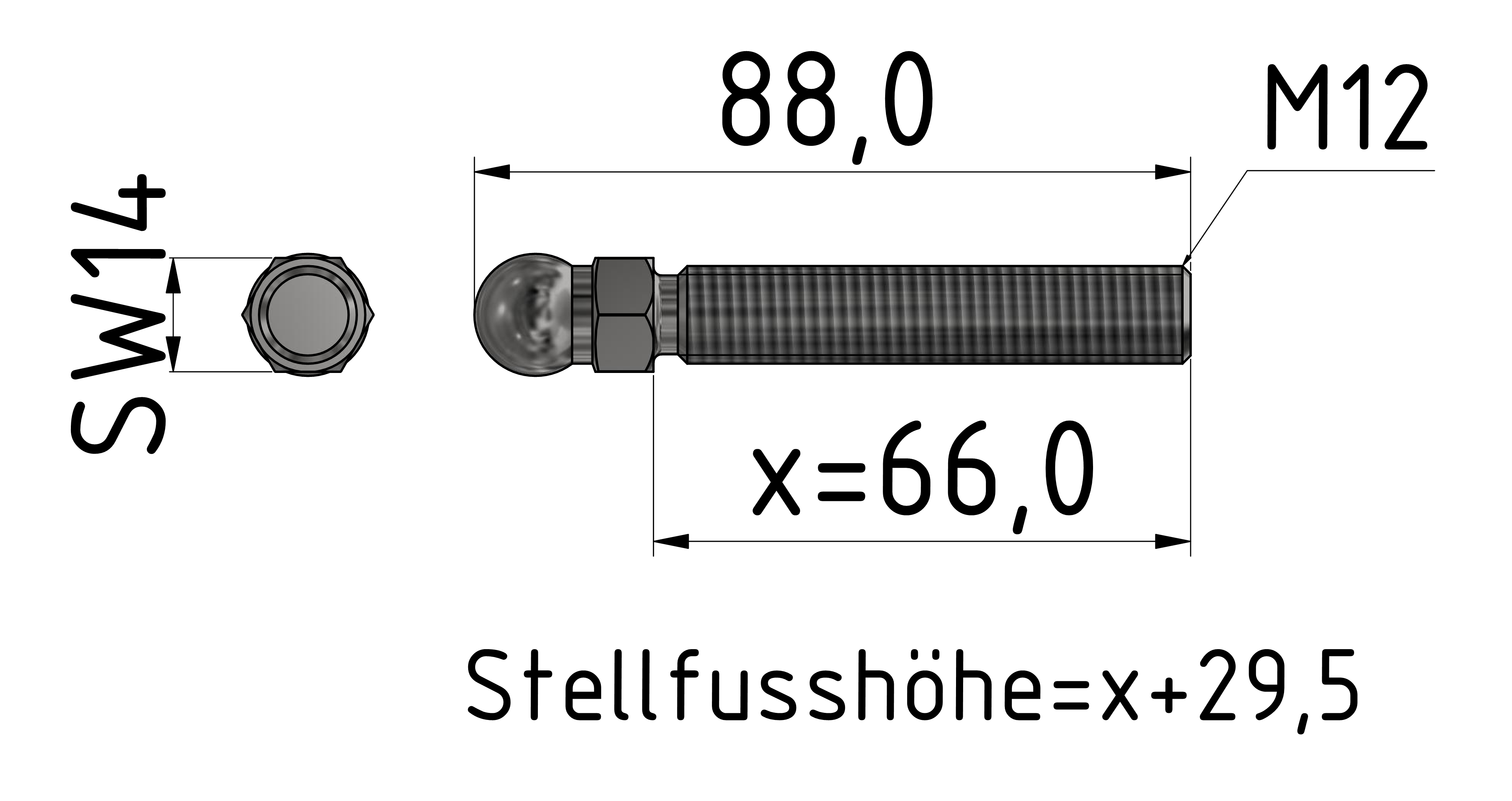 Gewindestange ST M12x66, verzinkt