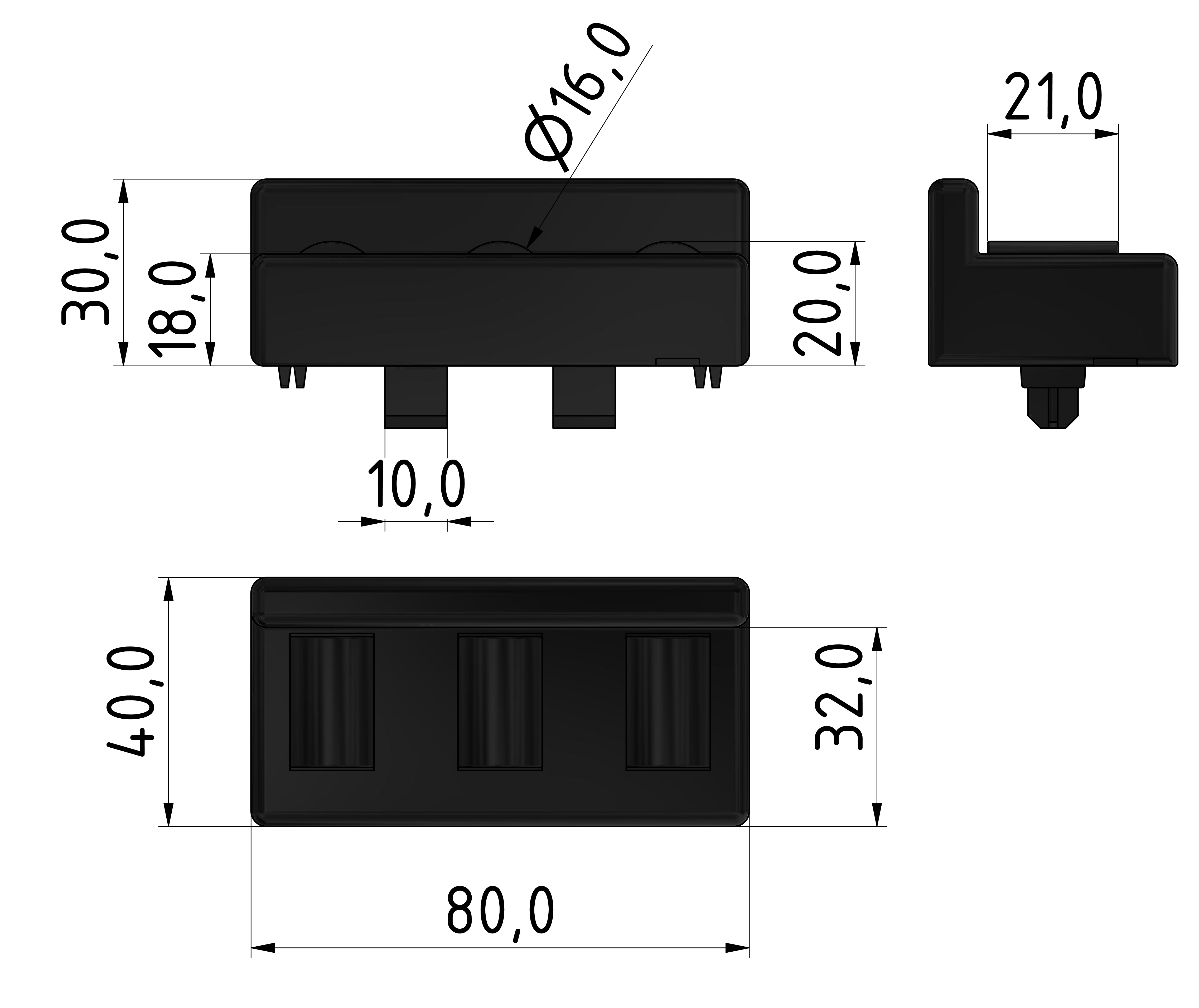 Rollenelement 80 Turbo mit Bordkante, schwarz - 10