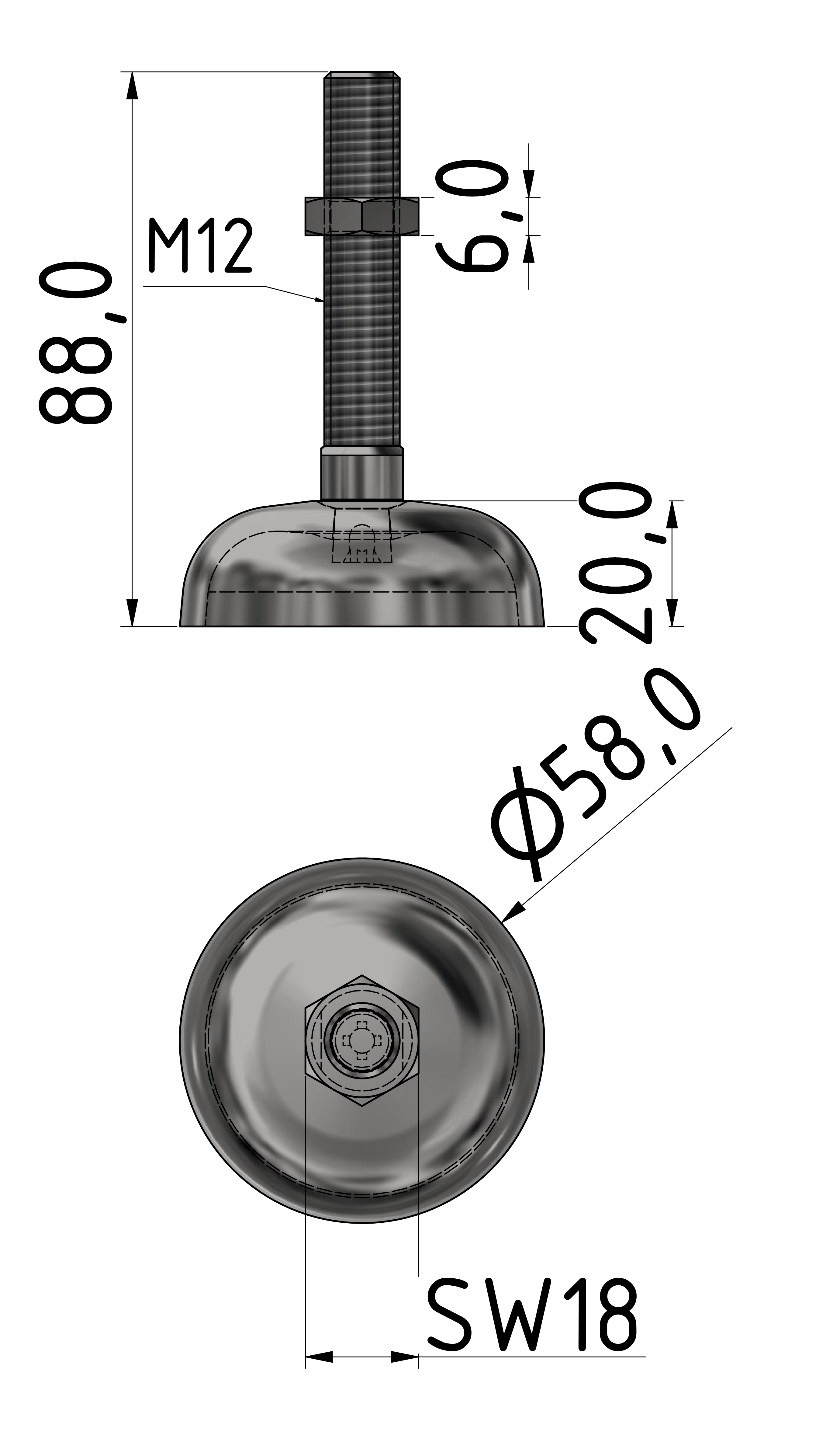 Stellfuß ST D60 M12x88, verzinkt