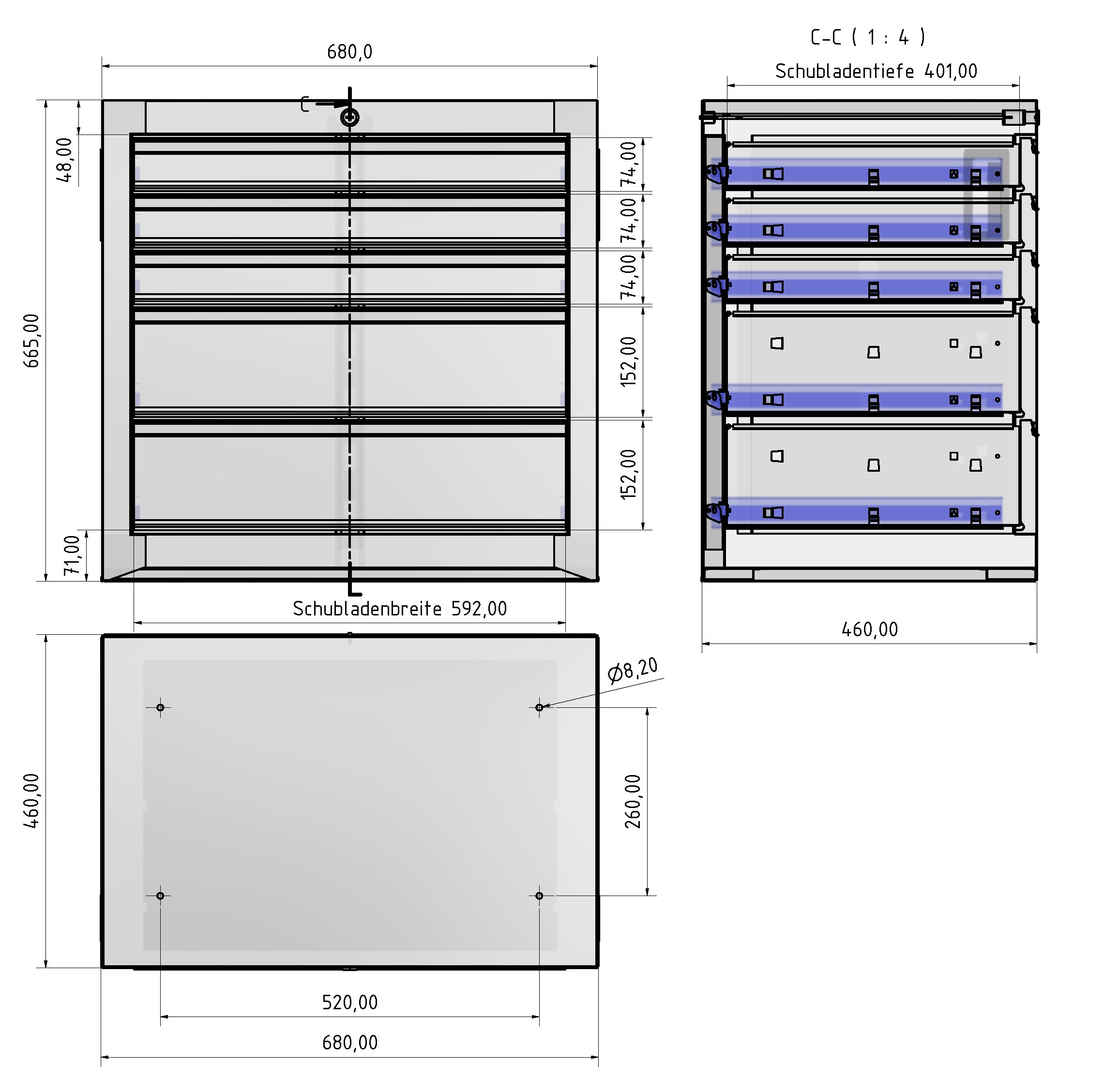 Schubladenschrank 5  B 680 H 665 T 460