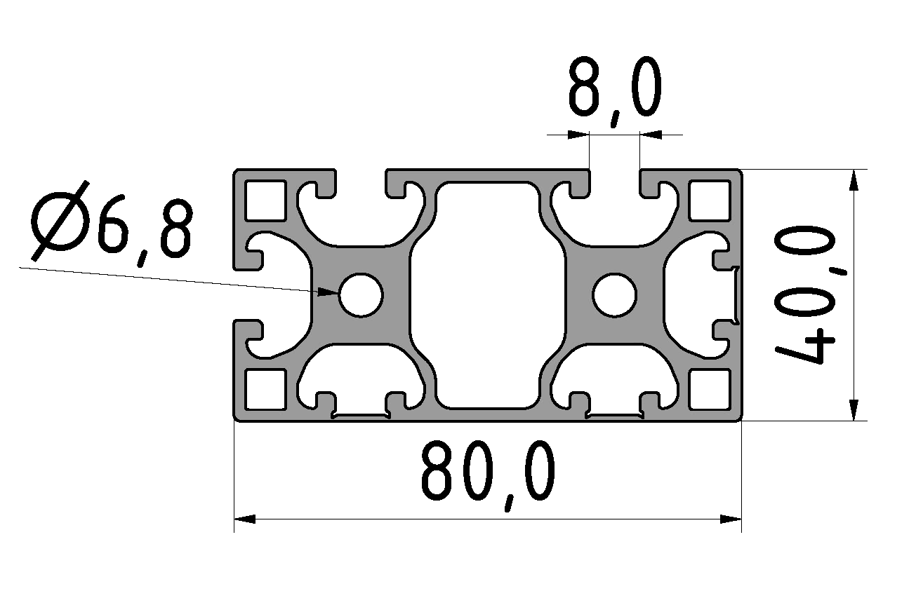 Profil X 8 80x40 3NO90 leicht, natur Profil X 8 80x40 3NO90 leicht, natur