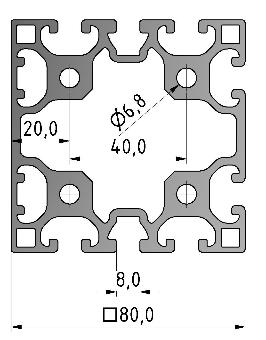 Profil X 8 80x80 2N - XMS, natur Profil X 8 80x80 2N - XMS, natur