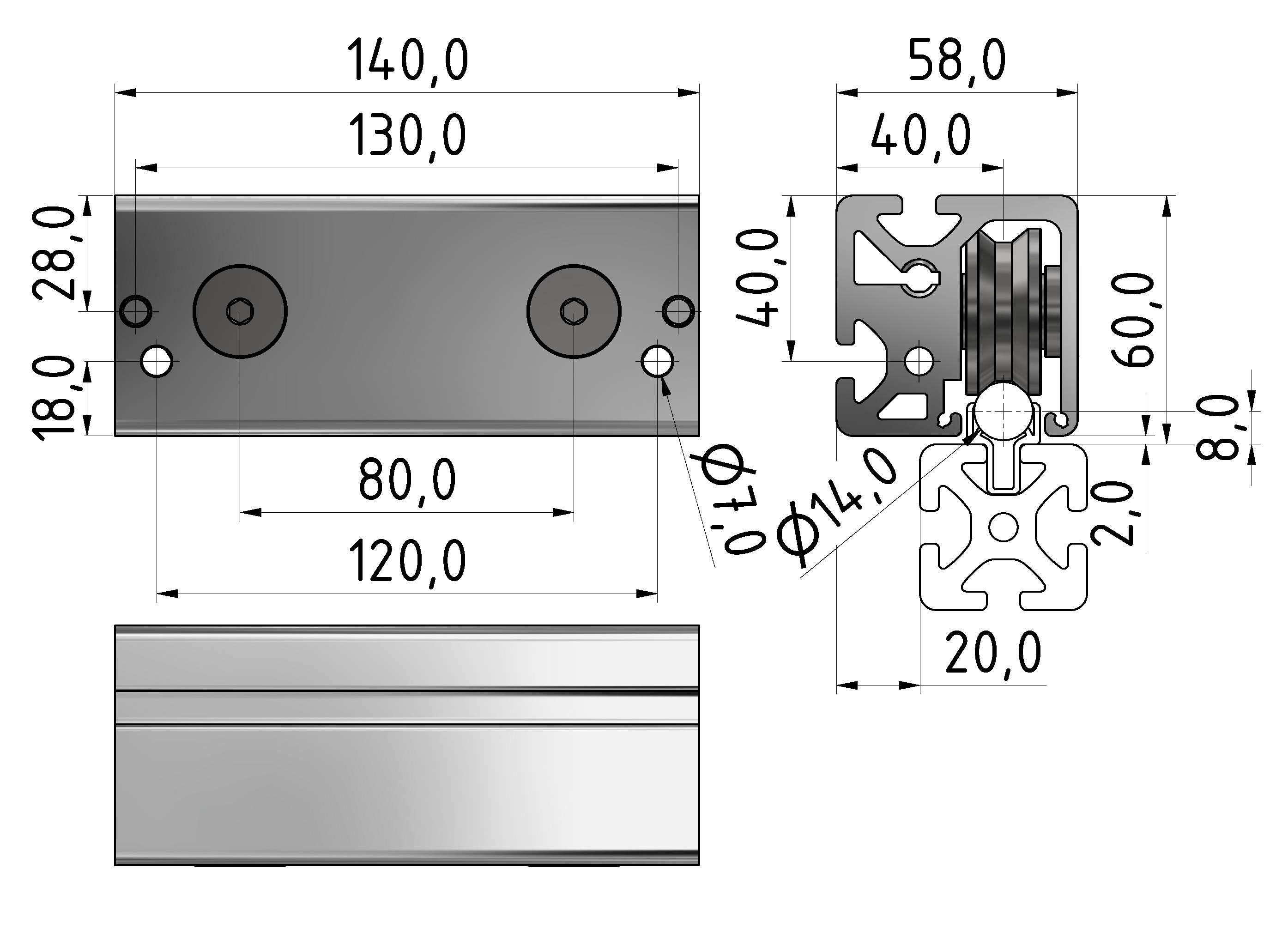 Doppellagereinheit 8 D14 z, rostfrei