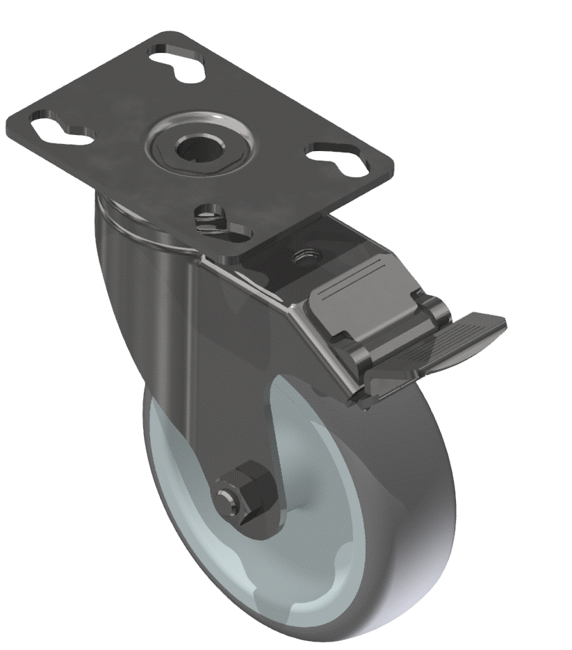 Castor D100 swivel with double-brake Fitting Plate, bright zinc-plated