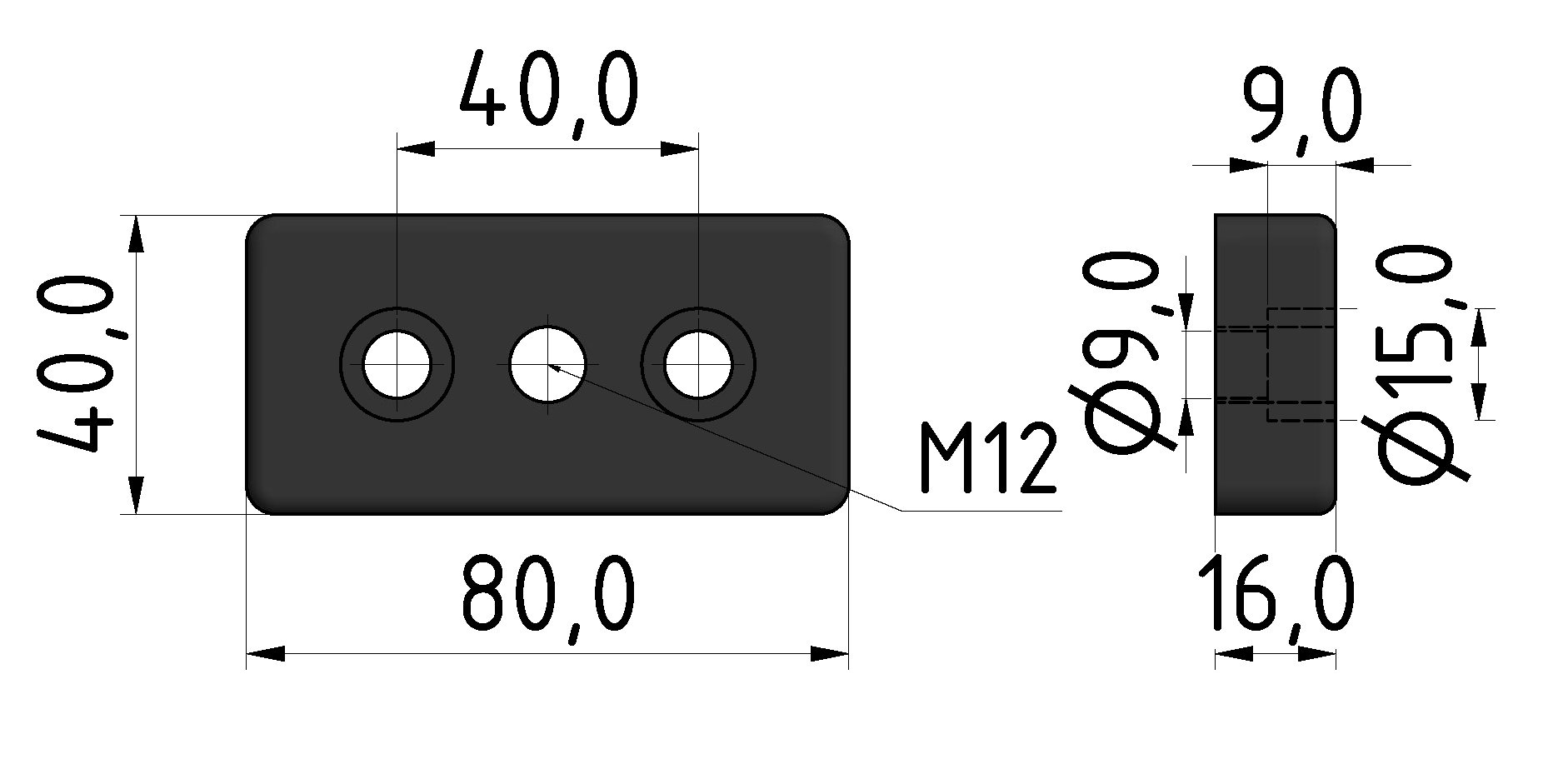 Fußplatte 8 80x40, M12, schwarz