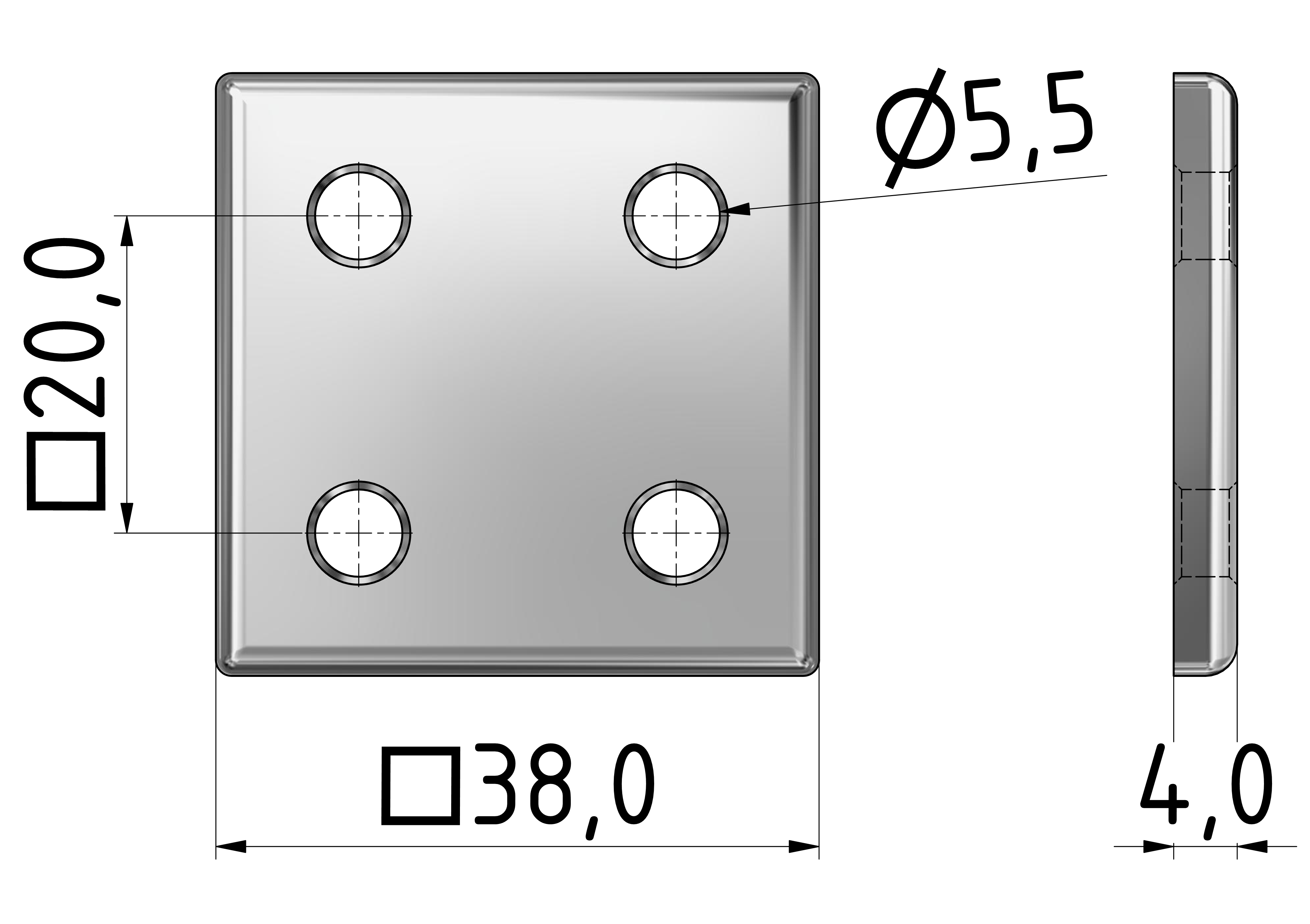 Verbinderplatte 40x40, eloxiert-6