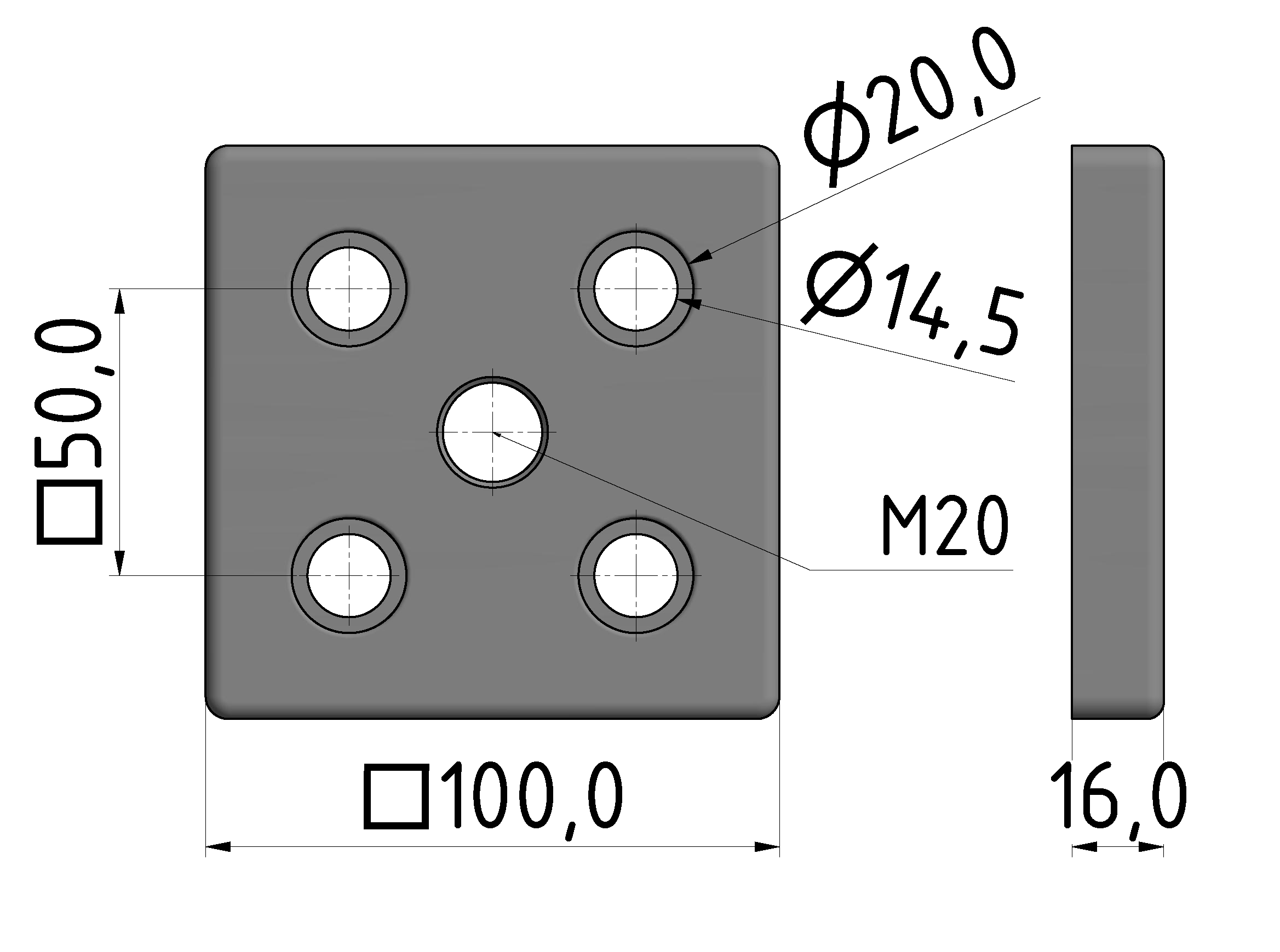 Fußplatte 100x100 M20 - 10