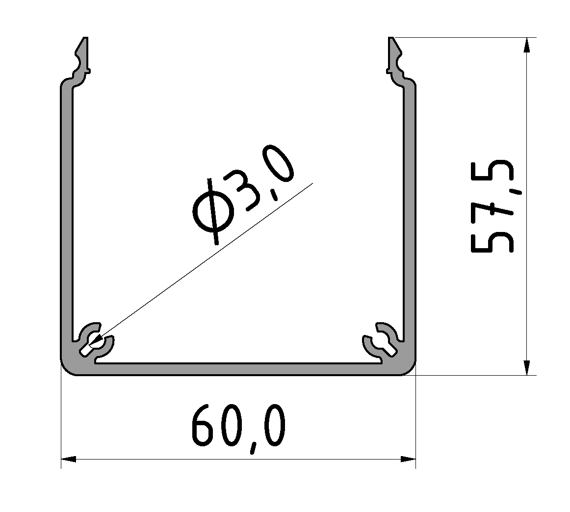 Kanalprofil U 60x60 SE , natur