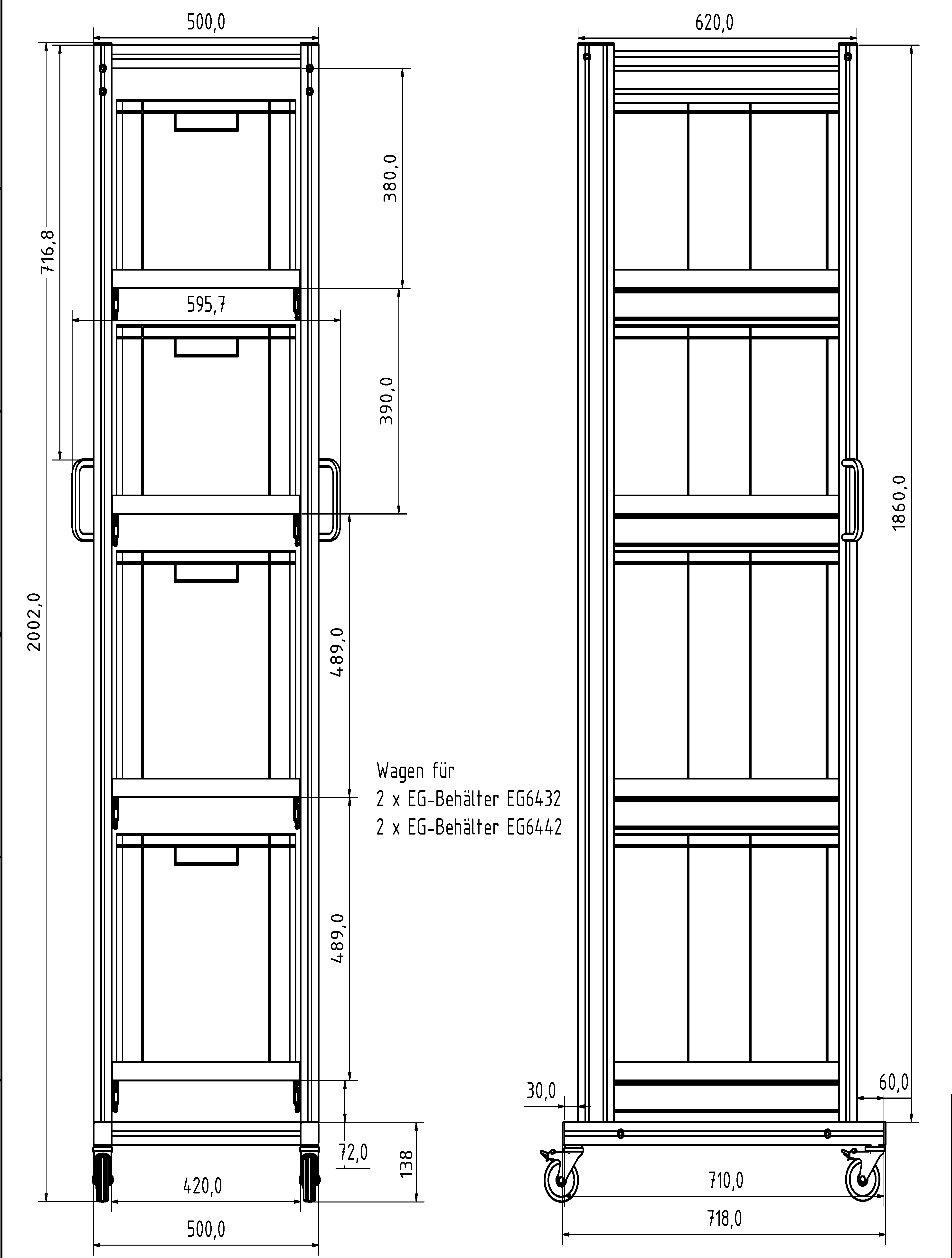 Systemwagen für Eurobehälter 60x40 H 200 cm