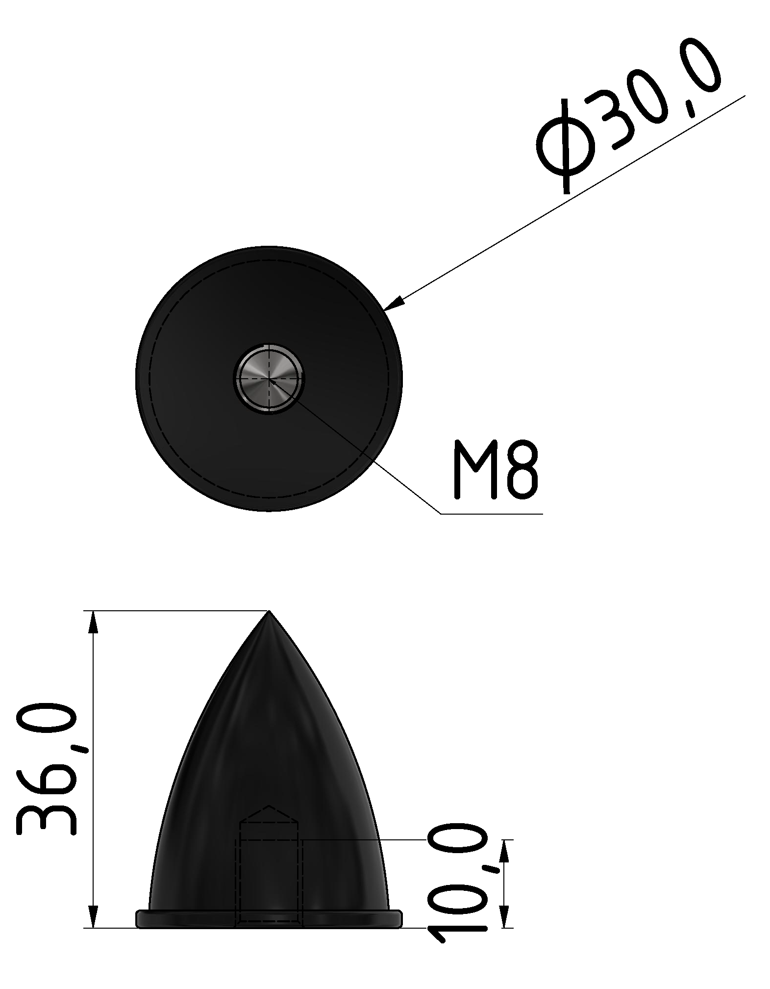 Parabel-Feder M8 D30x36, schwarz