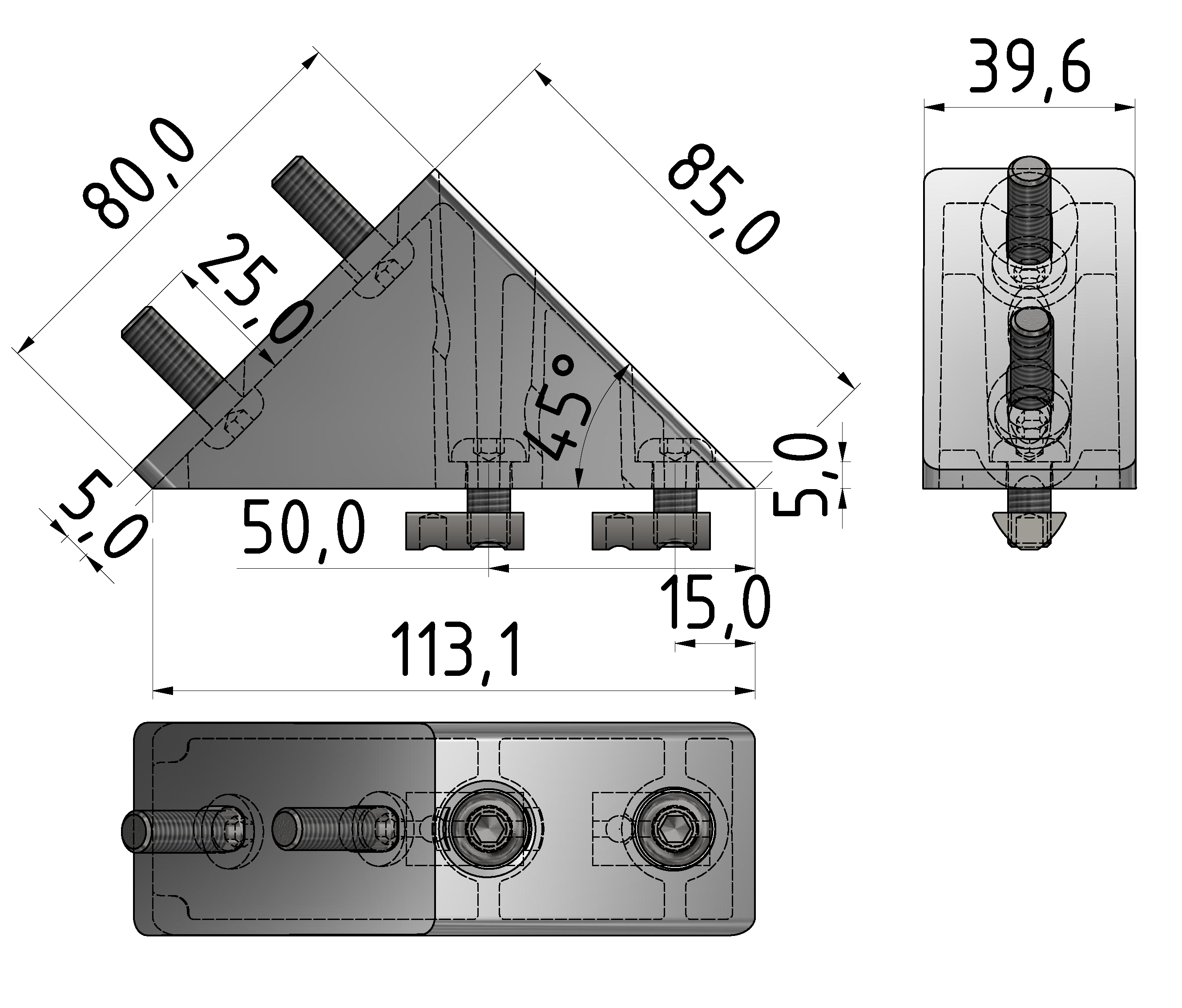 Angle Fastener-Set 8 80x40-45°/40